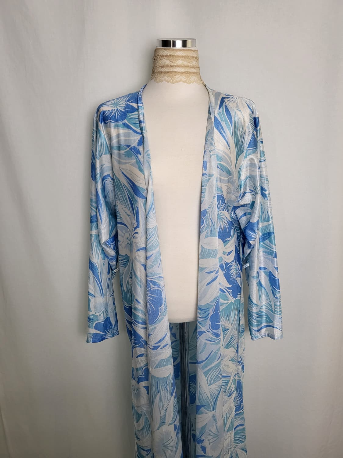 빈티지 아쿠아 슬립 롱 로브 가운 상품이미지4