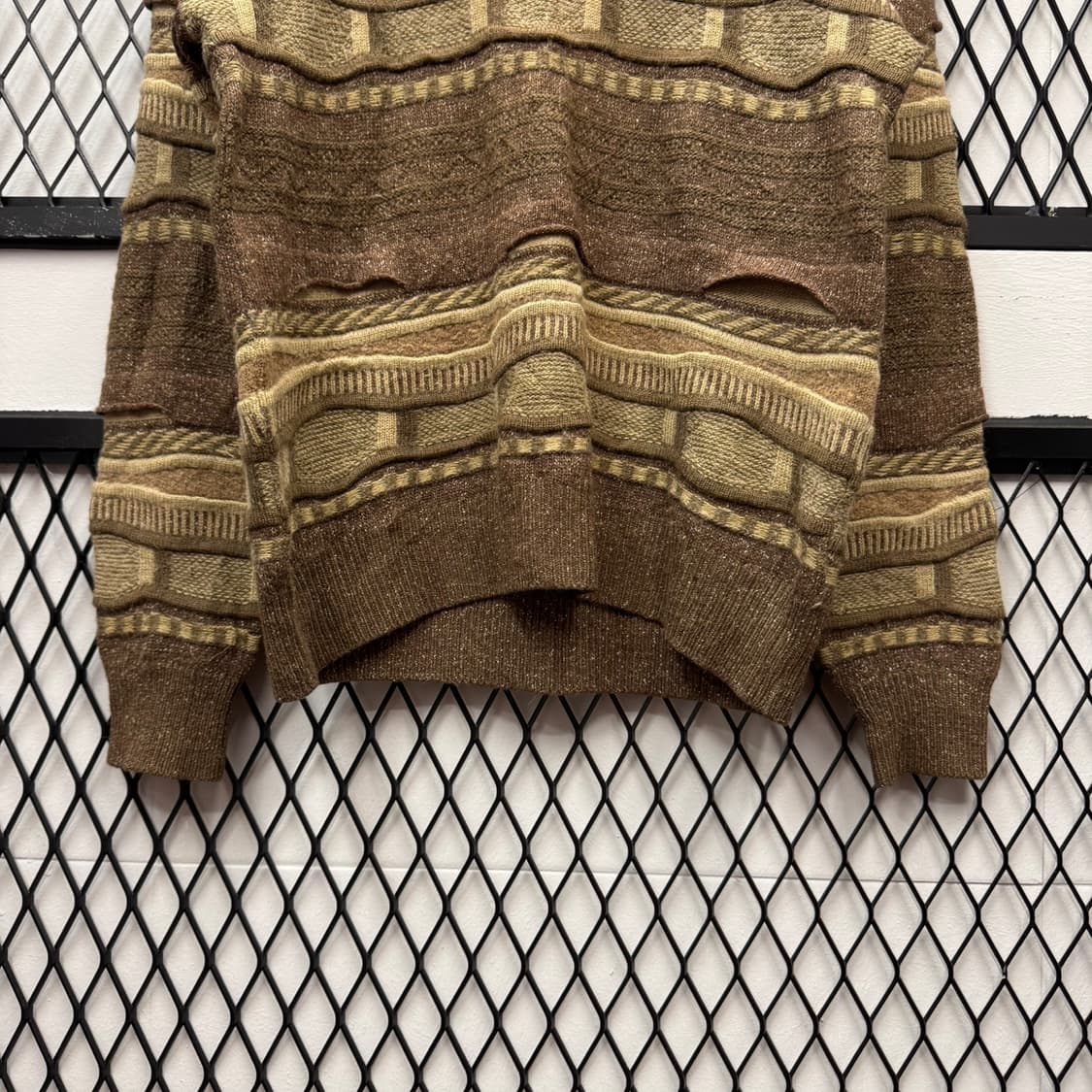 JPN VTG 기하학 패턴 울 니트 스웨터 케이블 디테일 브라운 상품이미지4