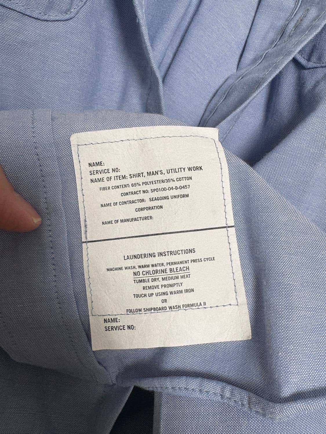 미군 미 해군 네이비 샴브레이 셔츠 L(105) 상품이미지5