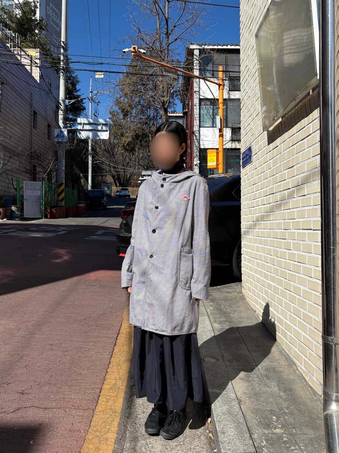 단톤 체크 후드 코트 상품이미지1