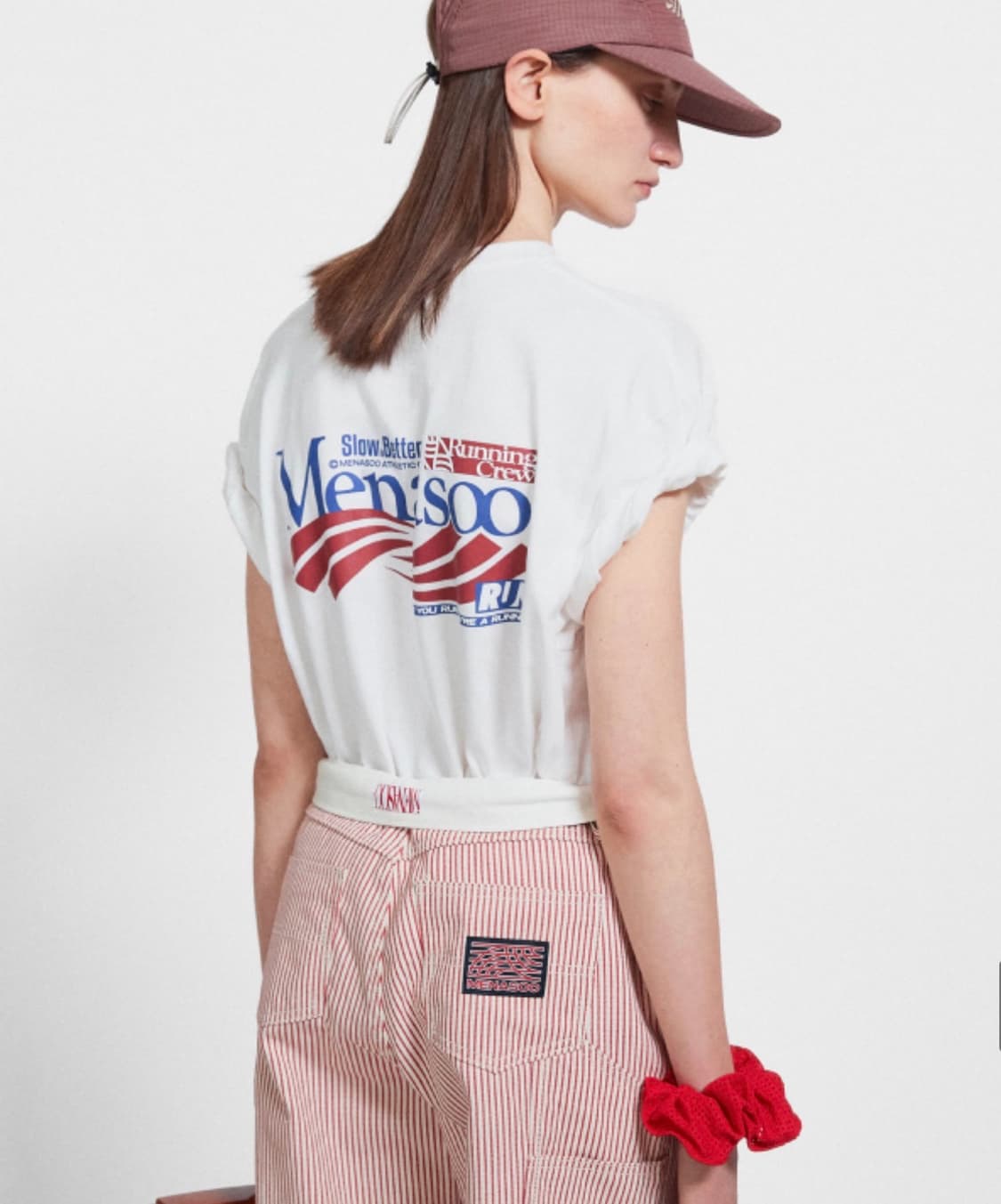 미나수 레드스트라이프 코튼 와이드팬츠 (S-M) 상품이미지1