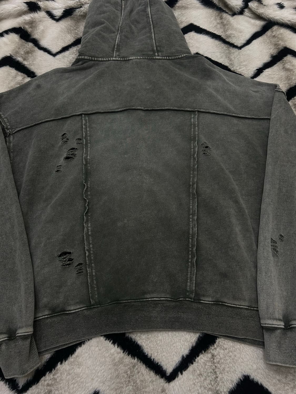 [L]트일리온 오버핏 디스트로이드 후드집업/더티카키 상품이미지3