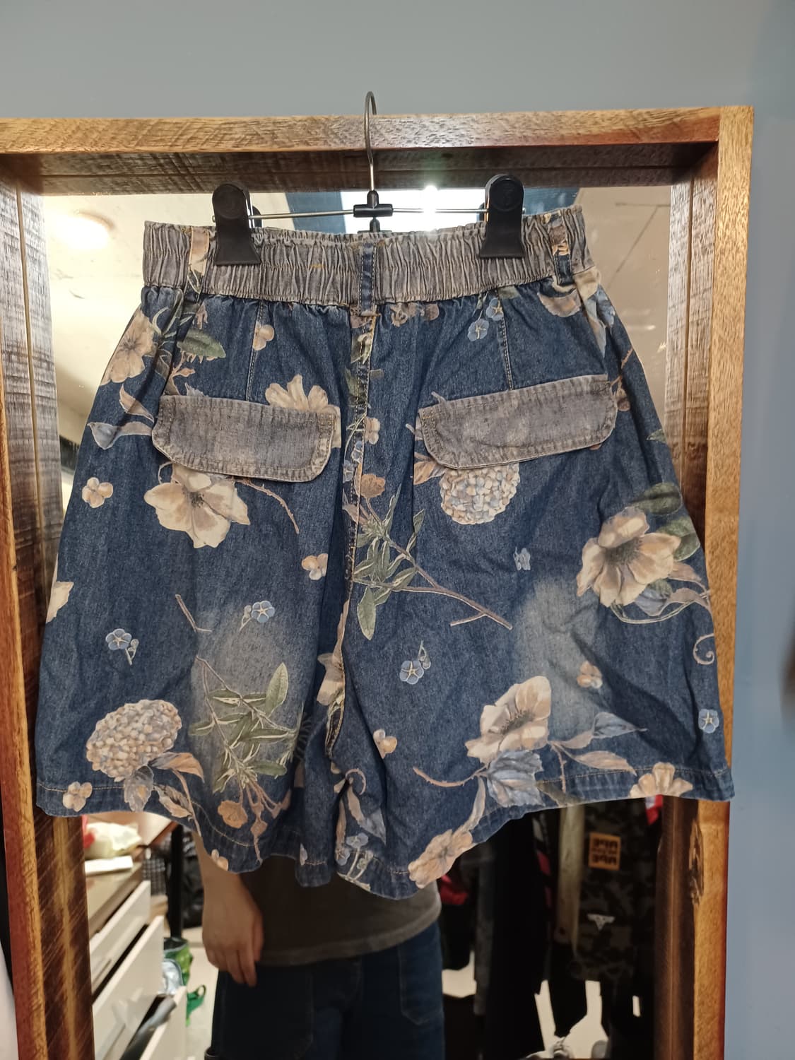 빈티지 여성 플라워 데님 핀턱 와이드 반바지 L 상품이미지2