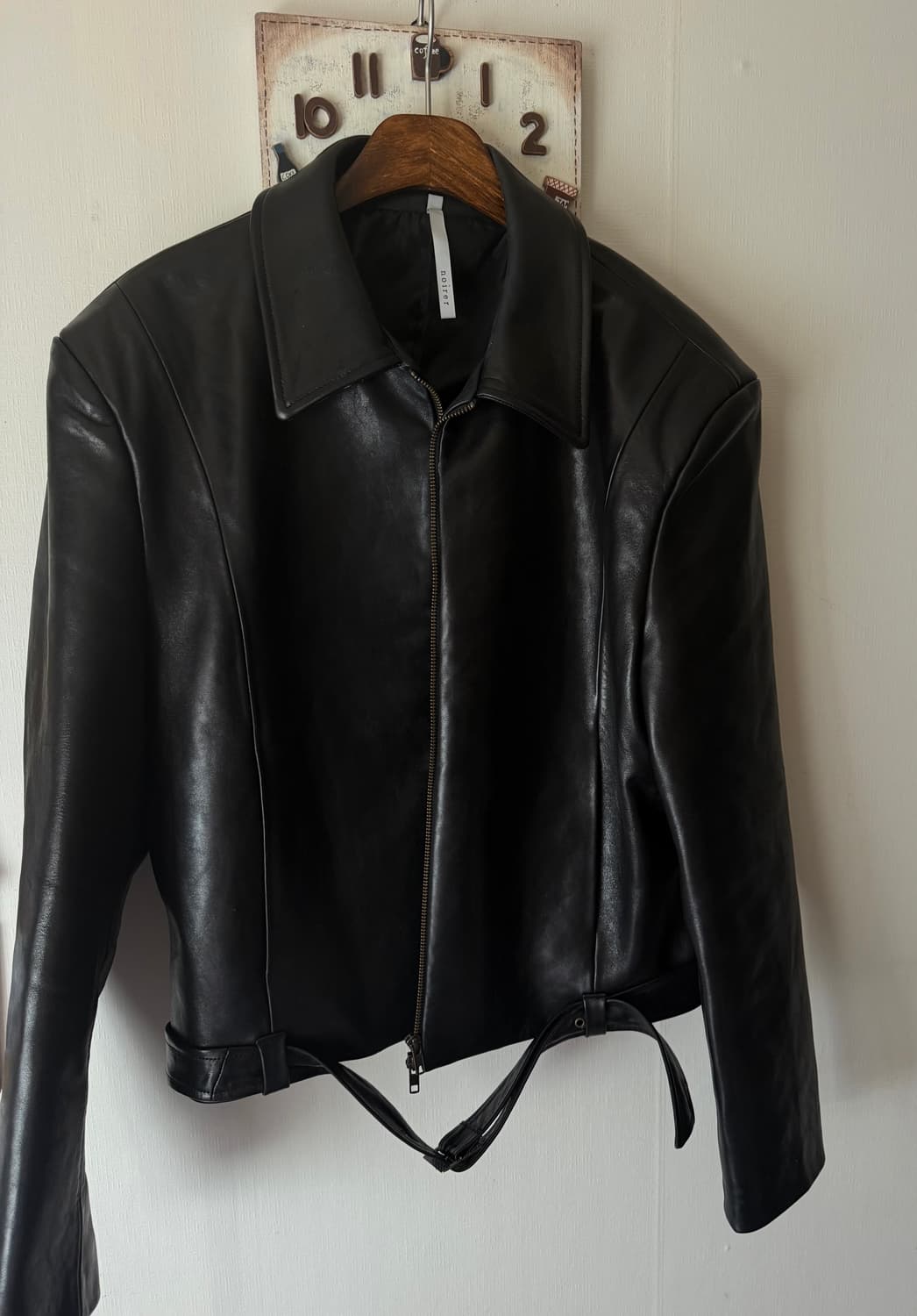 노이어 램스 레더 벨티드 크롭 자켓 블랙 52사이즈 상품이미지1