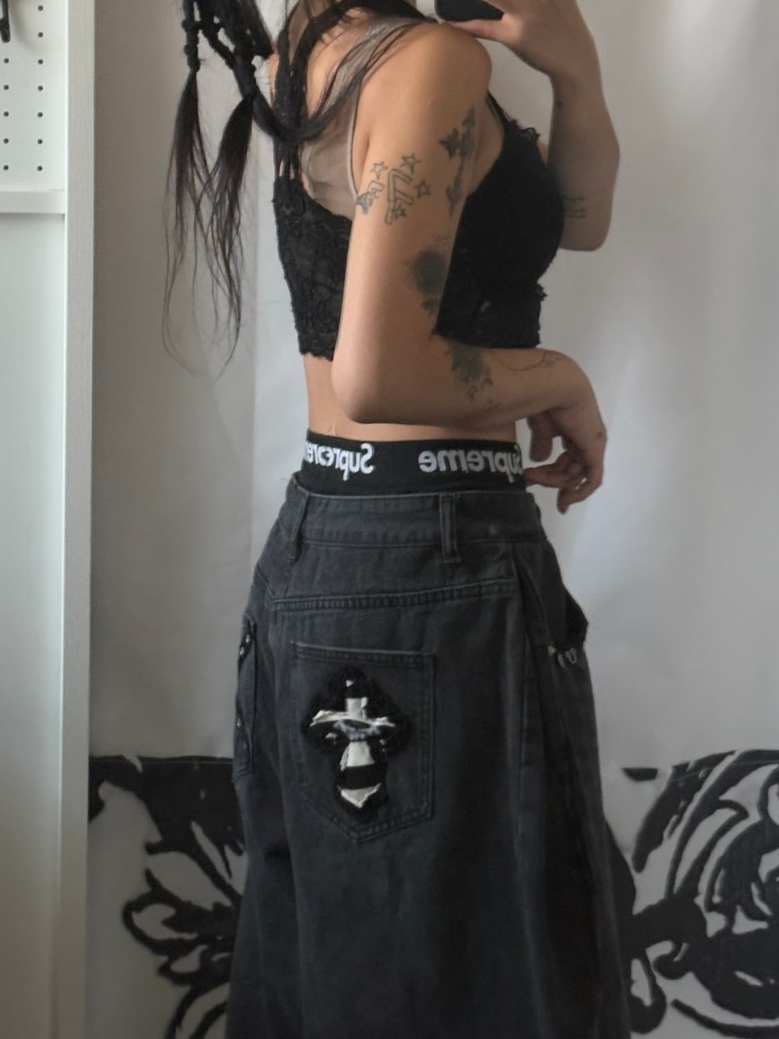 • striped cross patch dark gray pants 상품이미지2