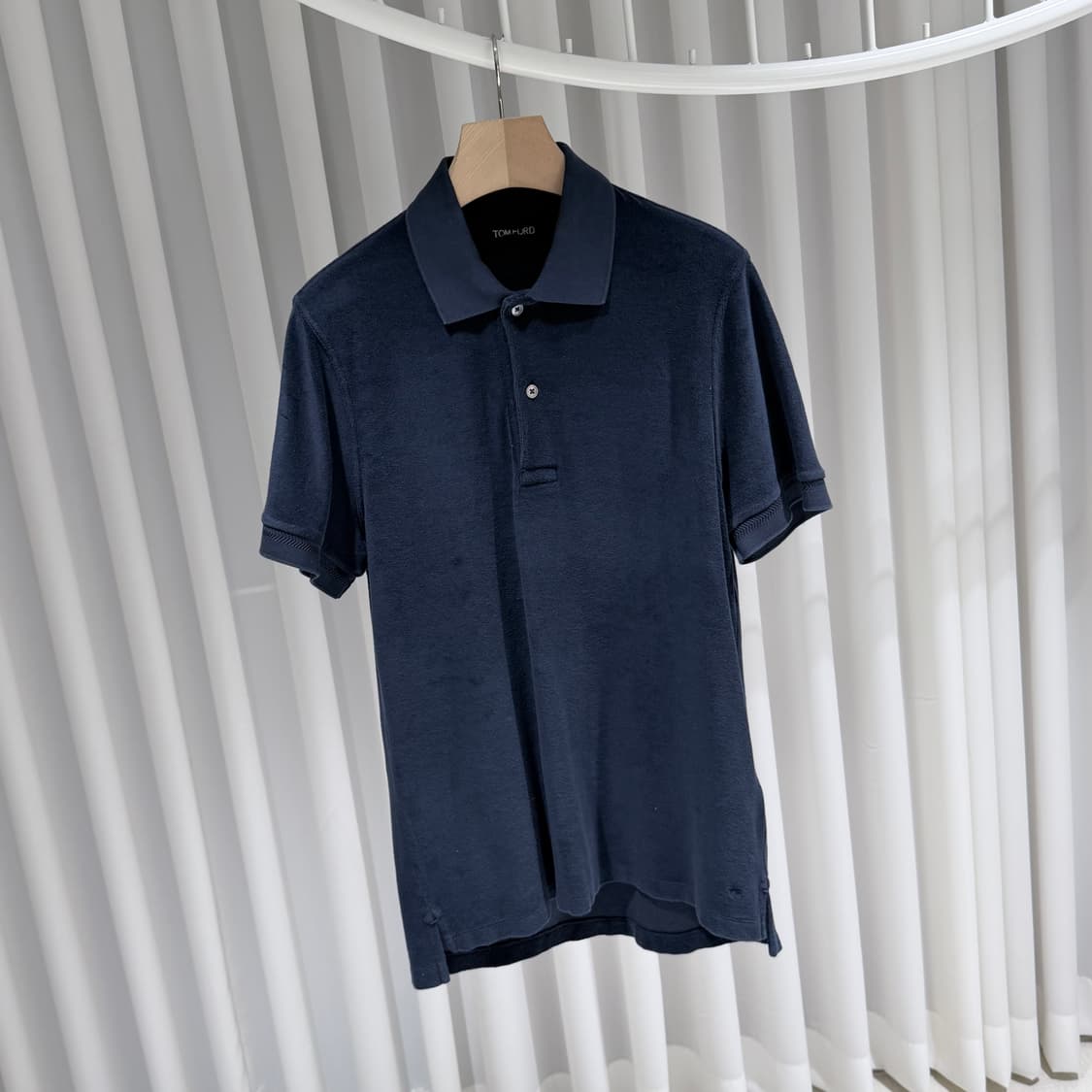 (A+/52) / 톰포드 테리 타월링 코튼 폴로 카라 반팔 티셔츠 네이비 상품이미지3