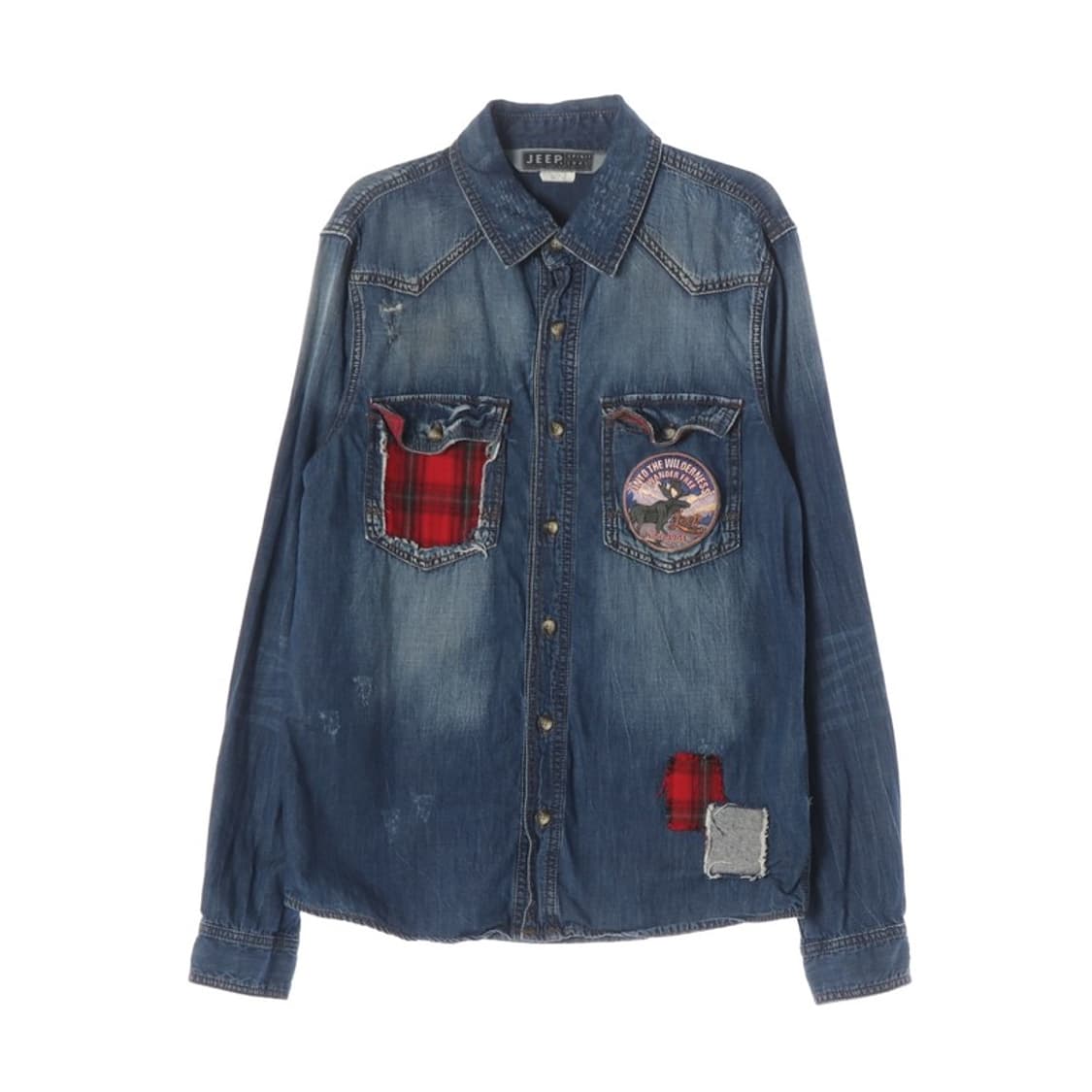 JEEP SPIRIT 빈티지 패치워크 워싱 데님 셔츠 M 상품이미지1