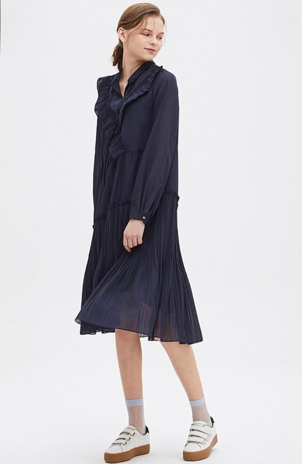 SJSJ 러플 플리츠 미디 원피스 상품이미지2