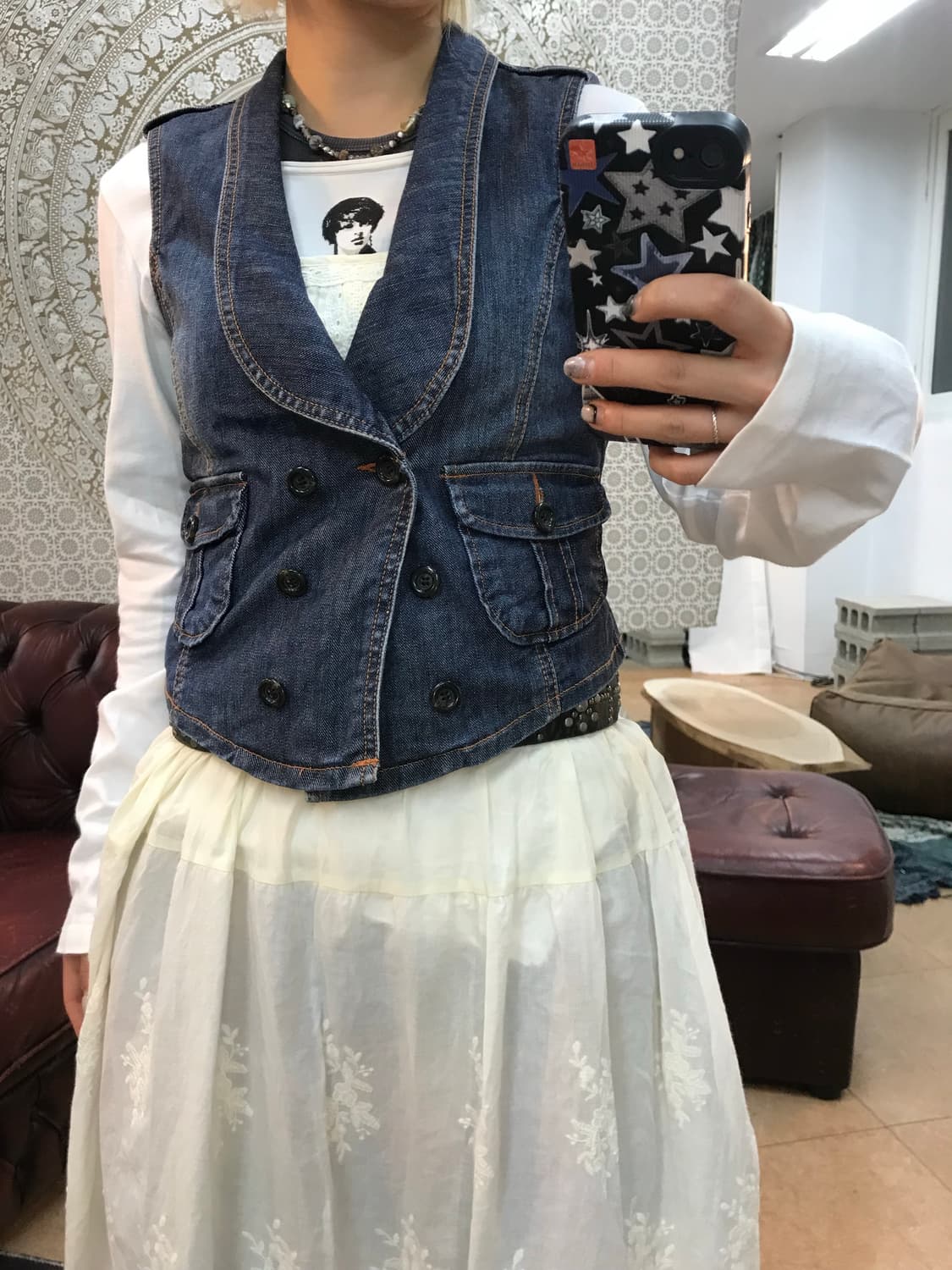 여성 빈티지 더블버튼 데님 베스트 자켓 상품이미지5