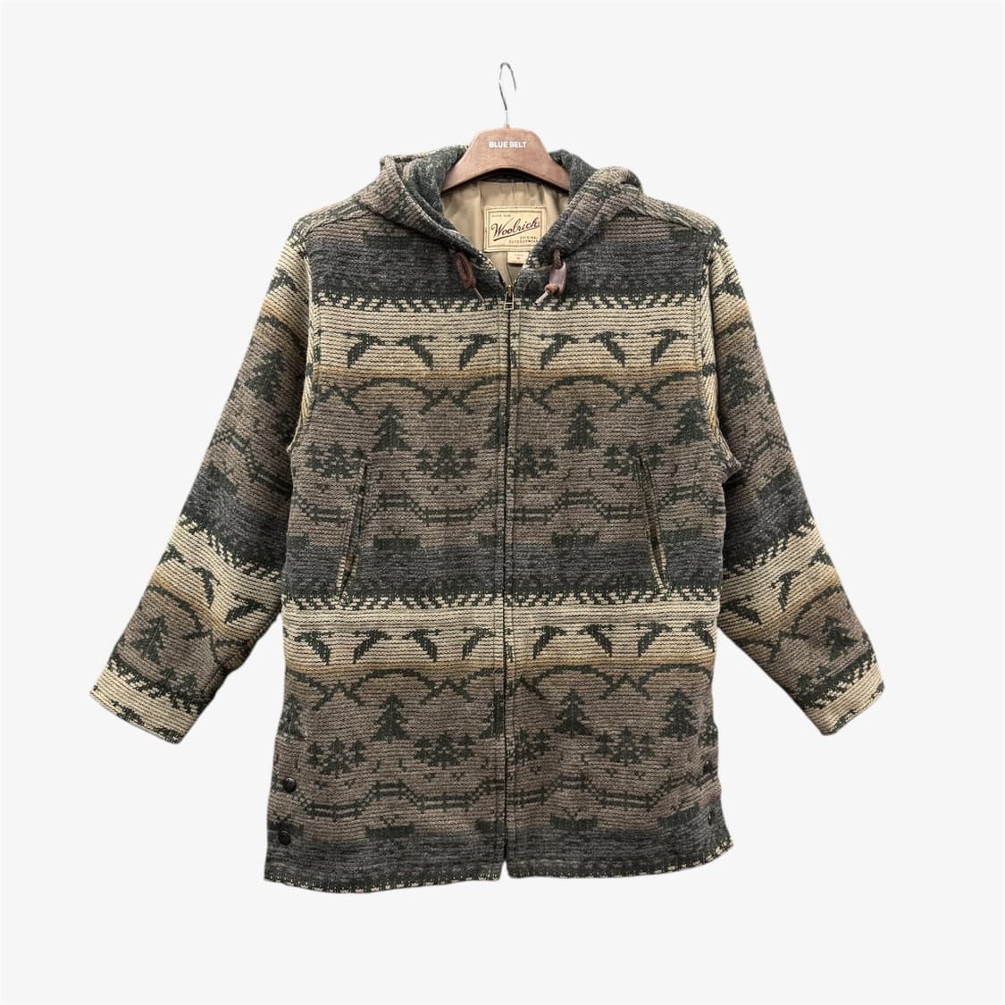 울리치 울 블랭킷 후드자켓 플라잉구스 패턴 사이드 포켓 디테일 카키 상품이미지1