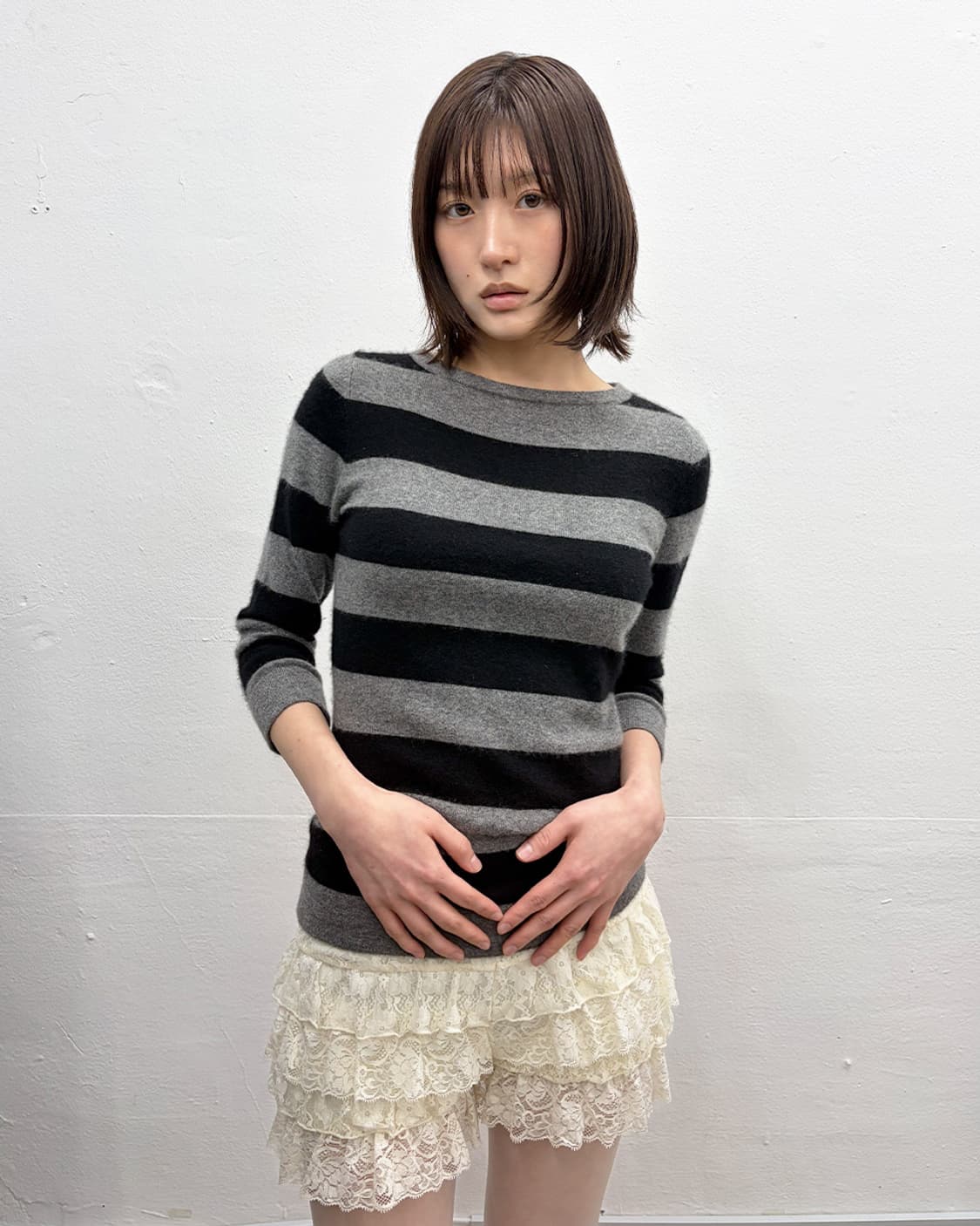 빈티지 스트라이프 패턴 캐시미어 니트 상품이미지1