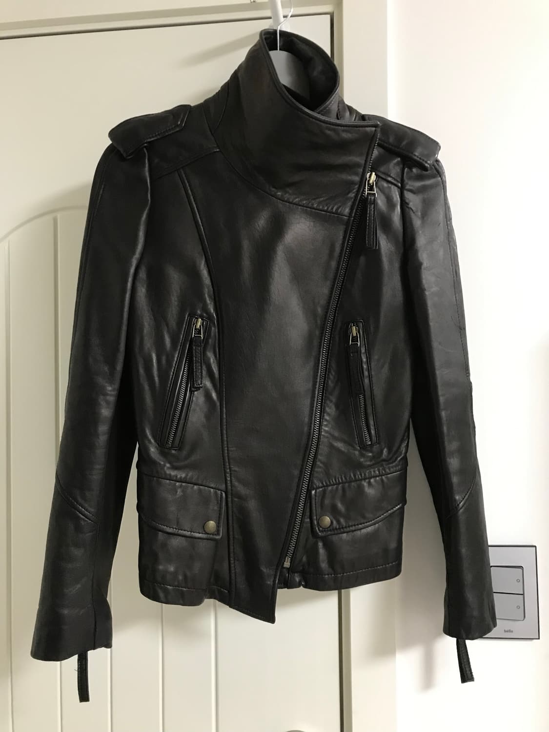 빈티지 언발 하이넥 레더자켓 브라운 상품이미지2