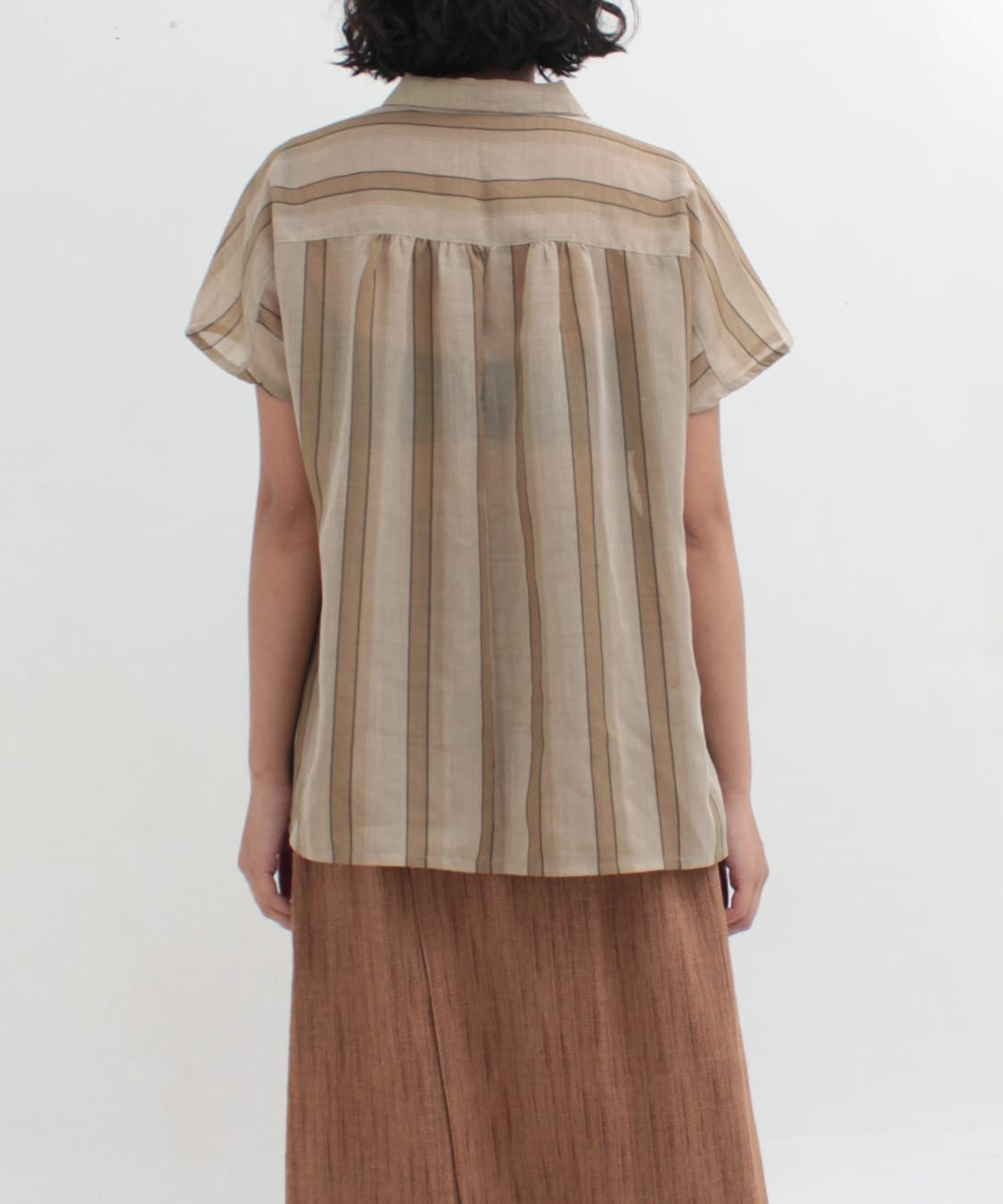 일본 빈티지 스트라이프 시스루 여름 셔츠 블라우스 상품이미지7