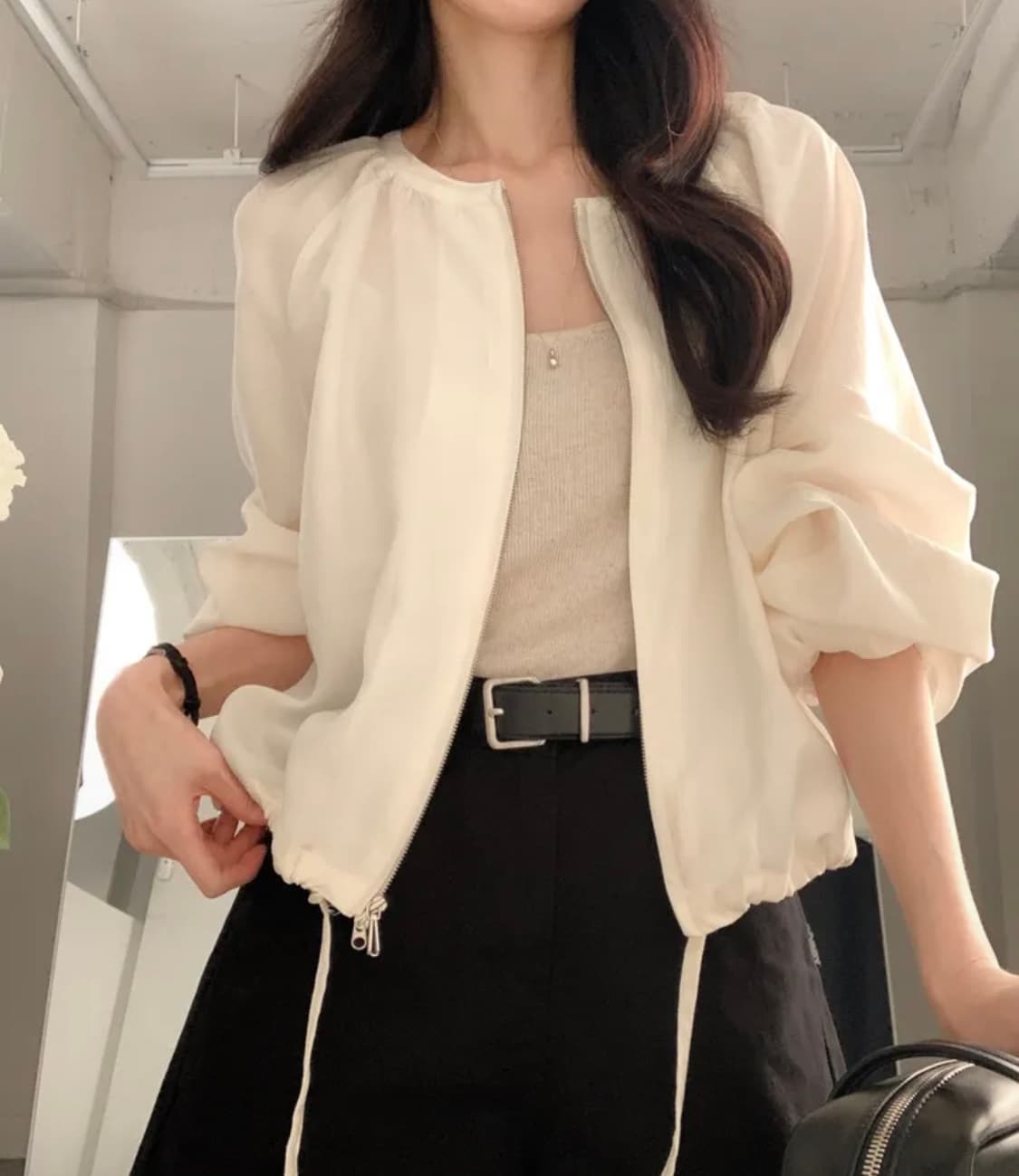 사색 에센 셔링 블라우스 자켓 아이보리 사색 블라우스 사색 자켓  63, 상품이미지1