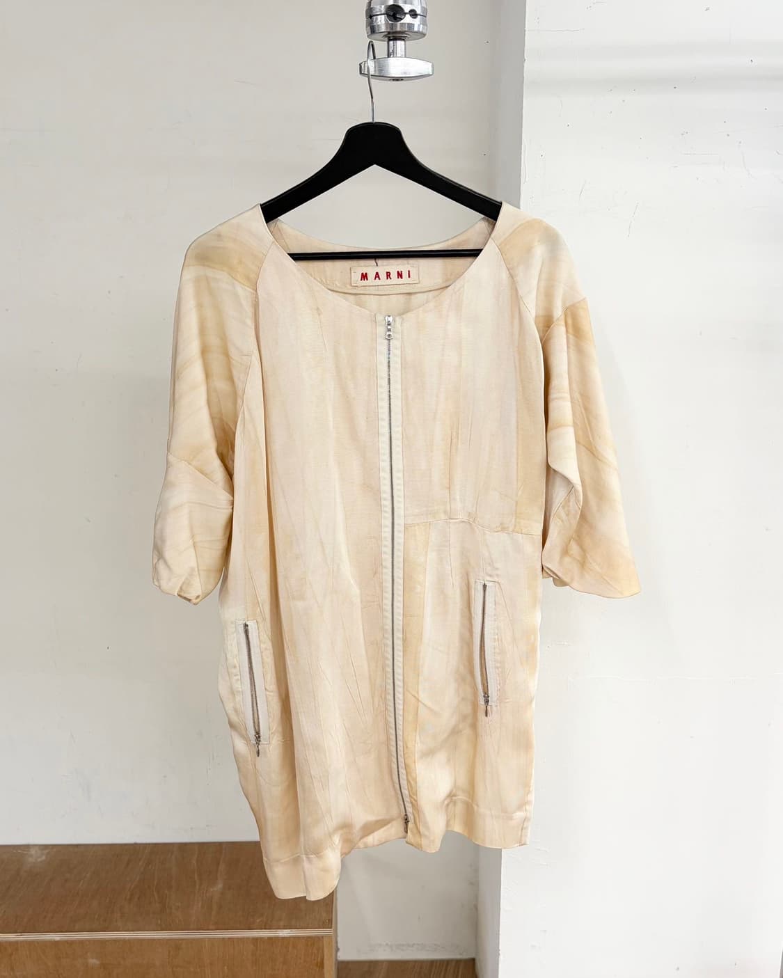 마르니 베이지 패턴 코튼 지퍼 미니 원피스 상품이미지1