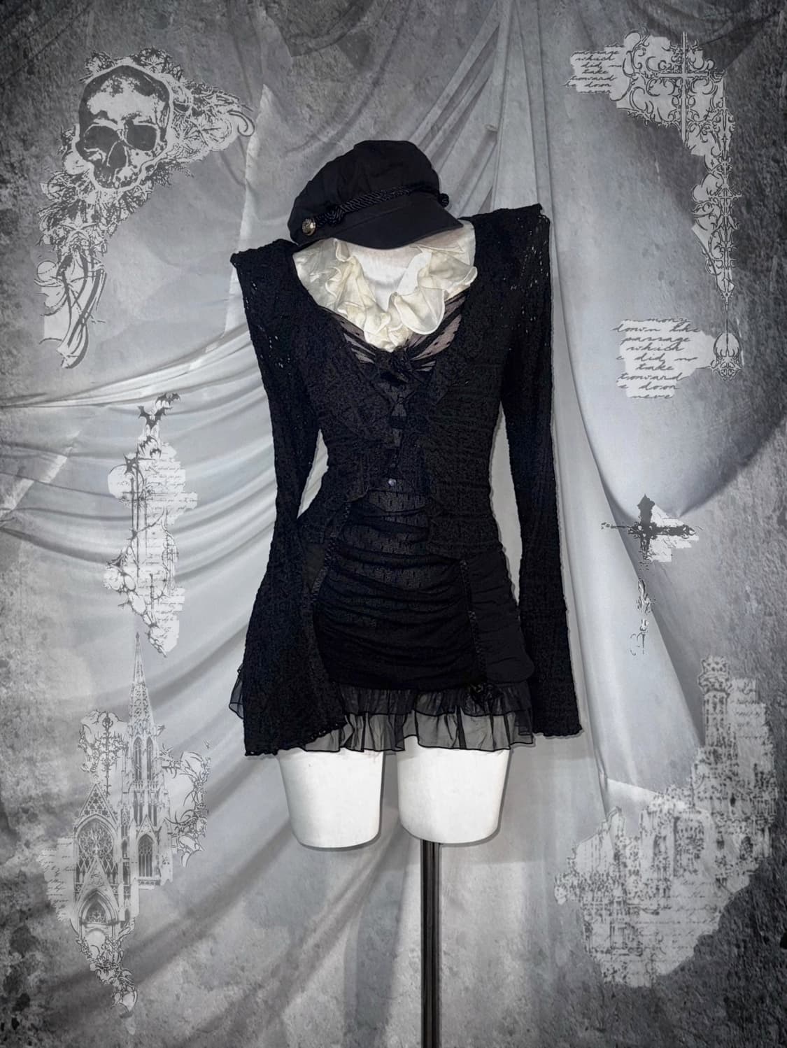 무채색 셔링 공겜여주 십자가 리본 코디세트  상품이미지1