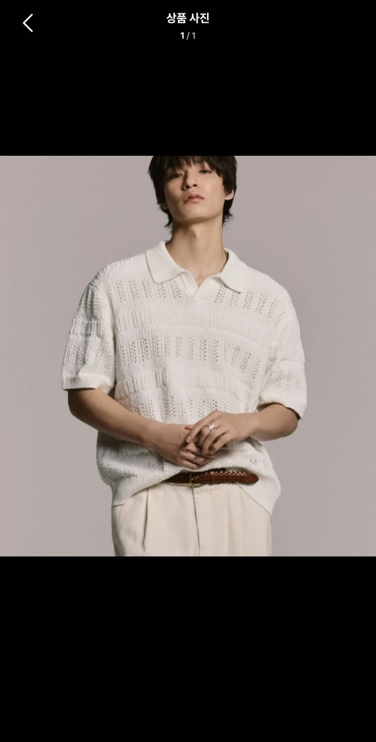 XL / 아이보리 ) 무신사스탠다드 크로셰 니트 폴로 카라 셔츠 상품이미지1