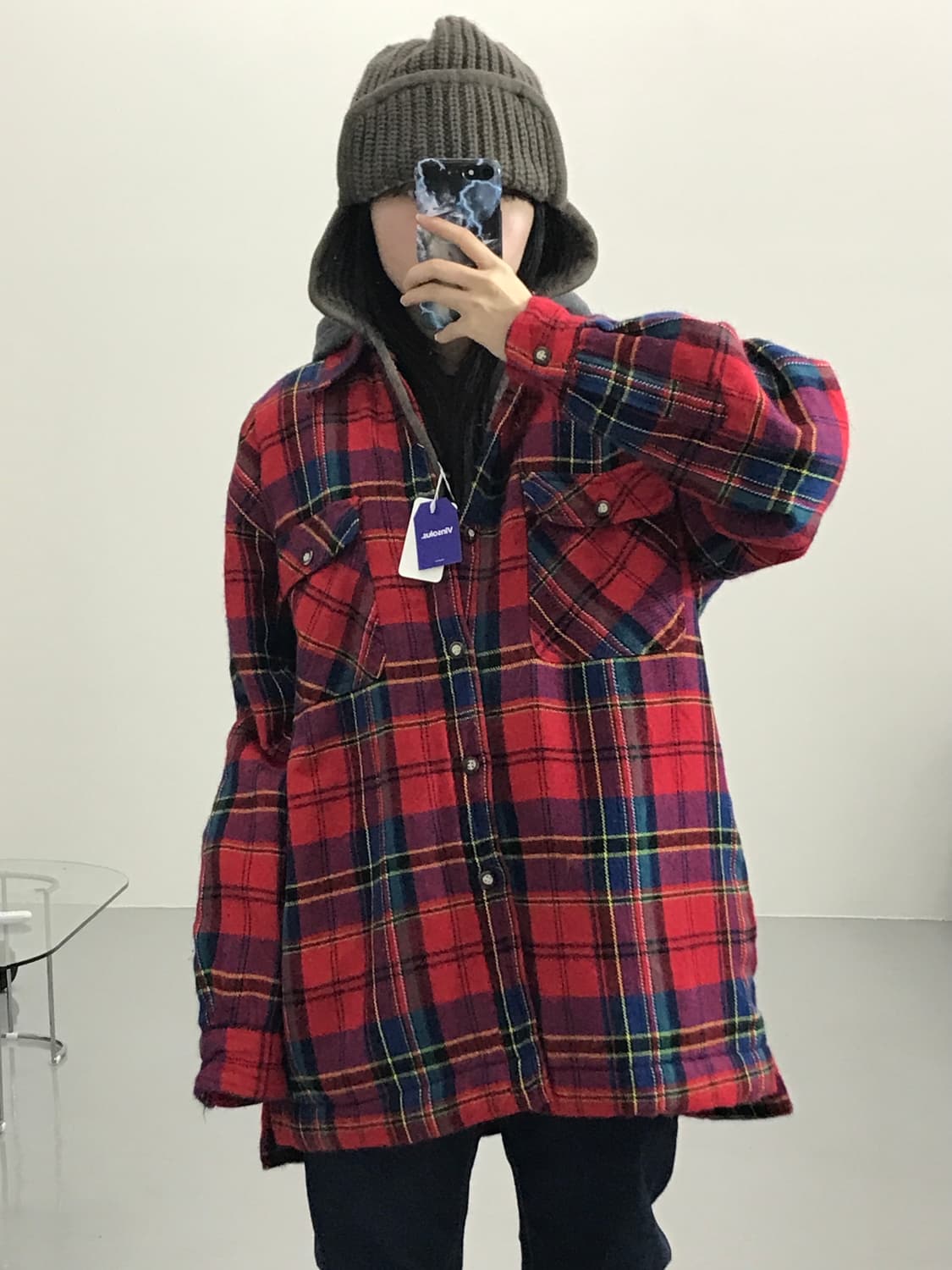 PLEASANT 체크 패턴 기모 셔츠 상품이미지1