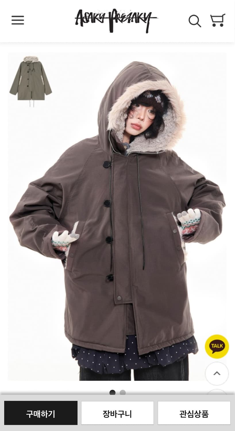 아사키 프레자키 후드 퍼 야상 브라운 상품이미지1