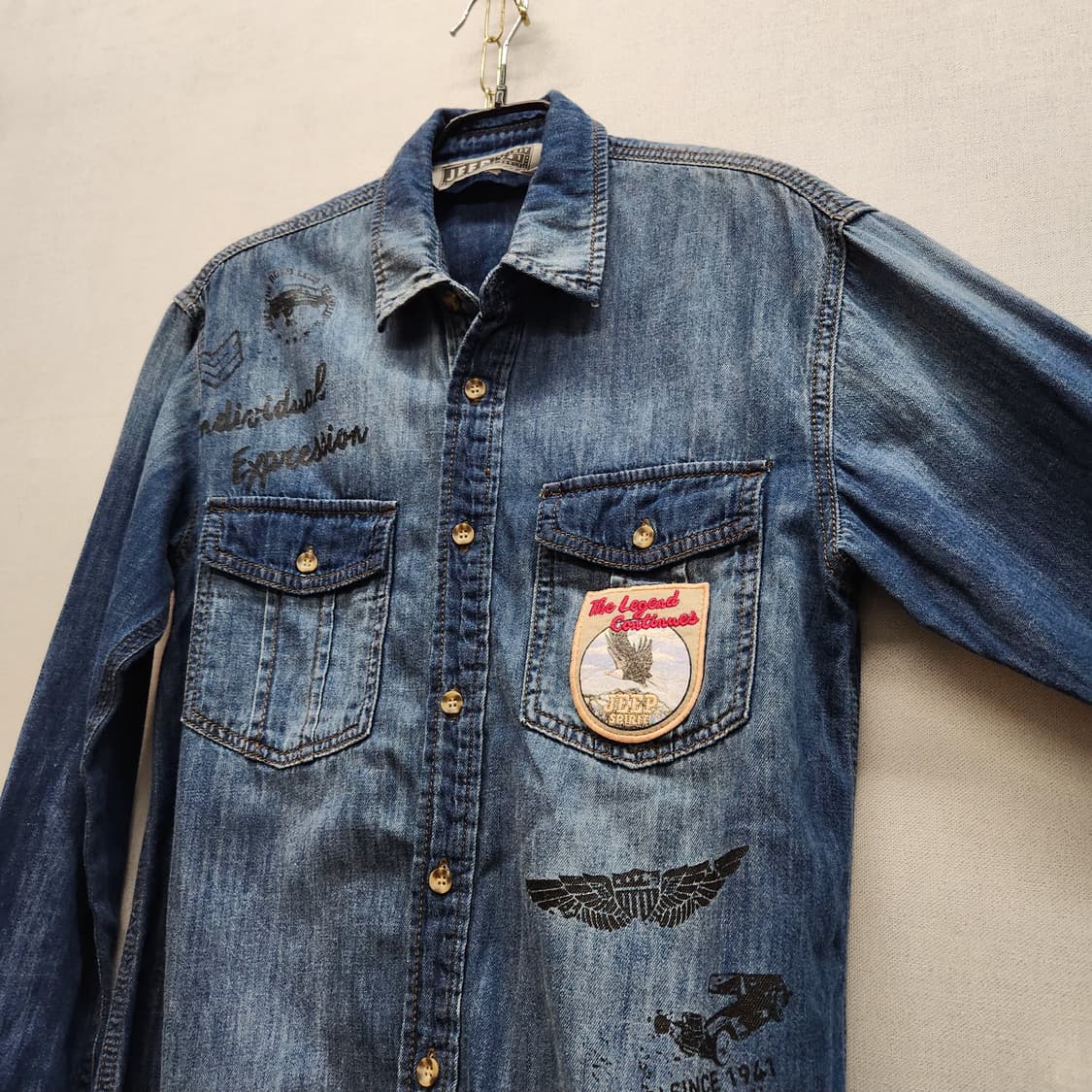 Jeep 지프 투포켓 로고 와펜 빈티지 워싱셔츠 S(S) 상품이미지3