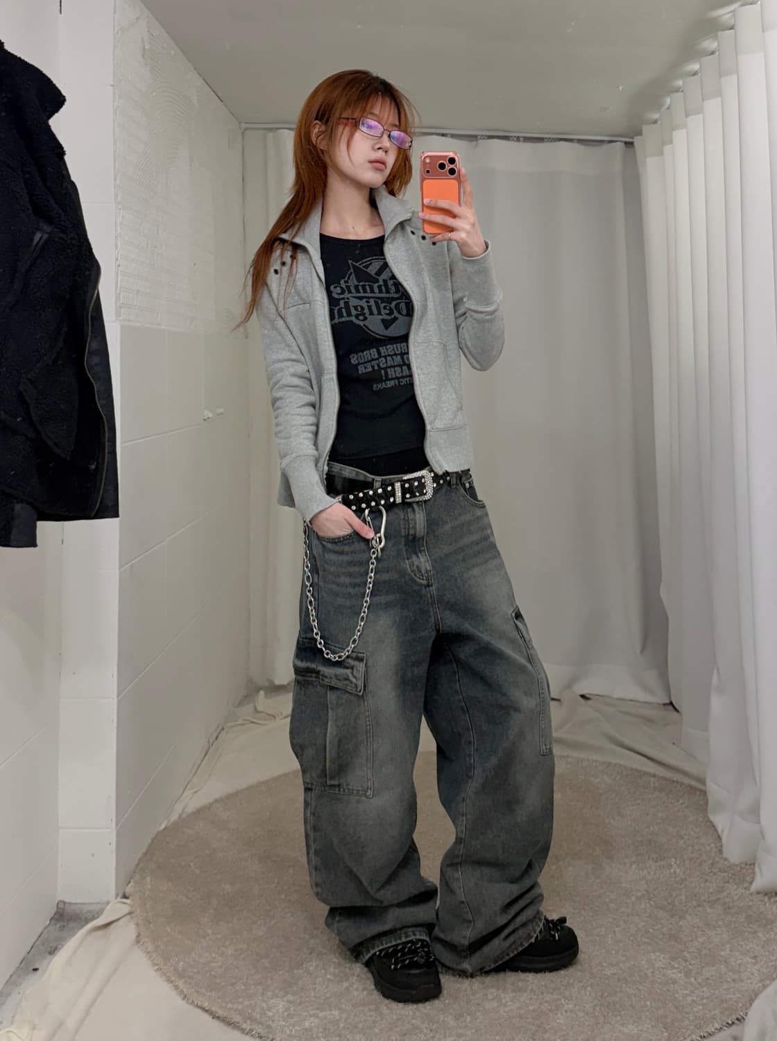 빈티지 무채색 핀터깔 무스탕 스트릿 코디 세트 상품이미지3