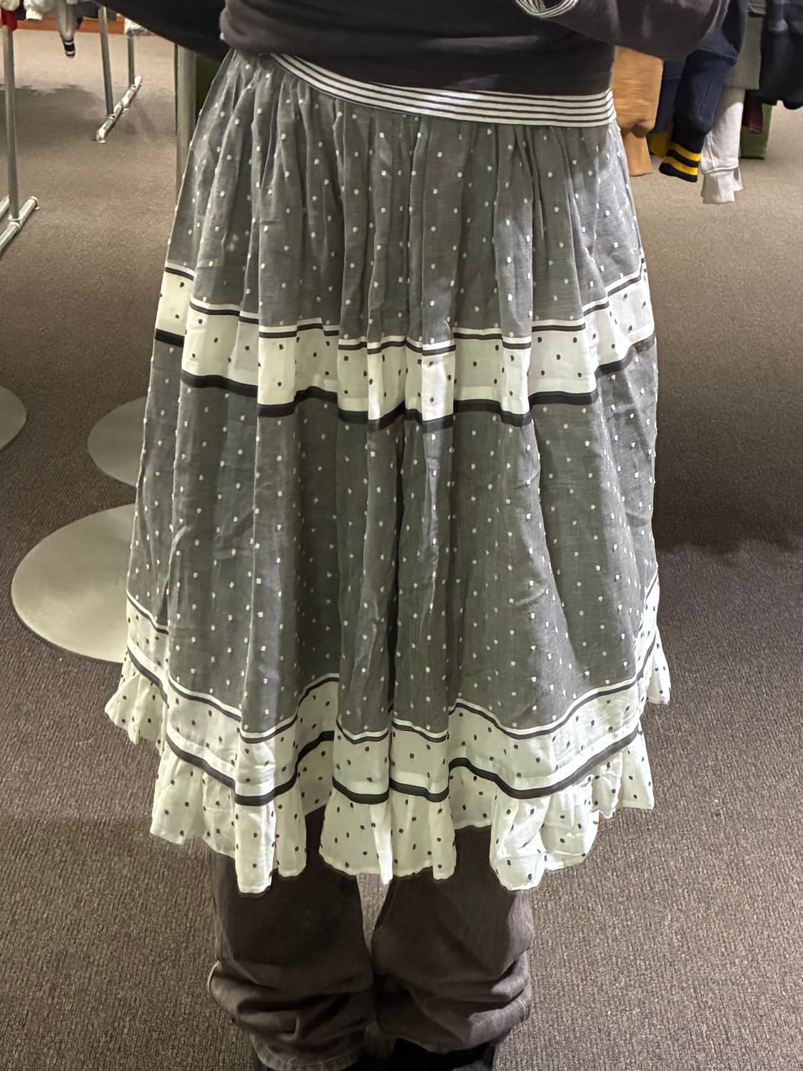 L)Japanese vintage 도트 패턴 프릴 디테일 롱스커트 상품이미지1