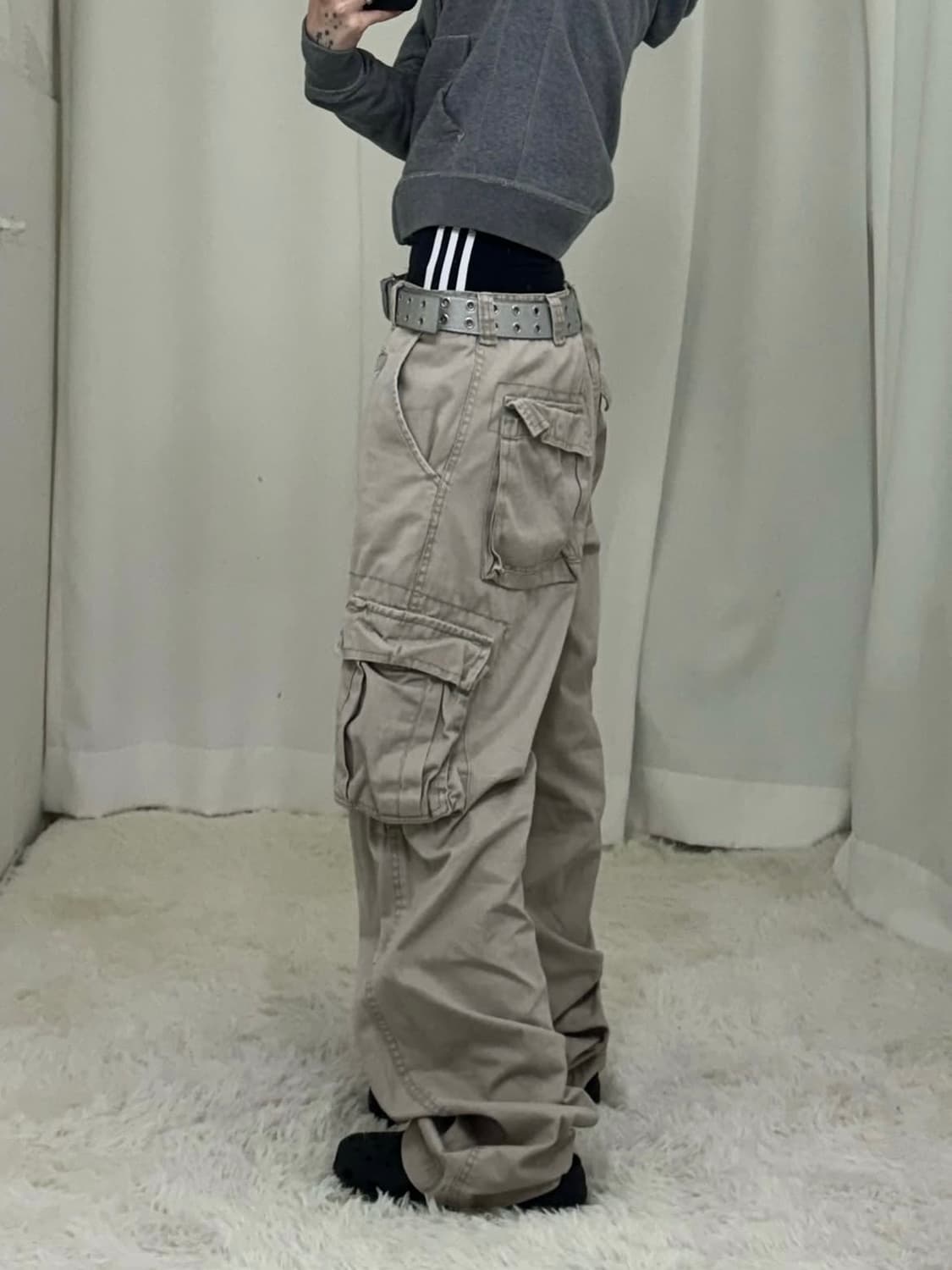 샌드 베이지 와이드 조거 카고 팬츠 상품이미지1