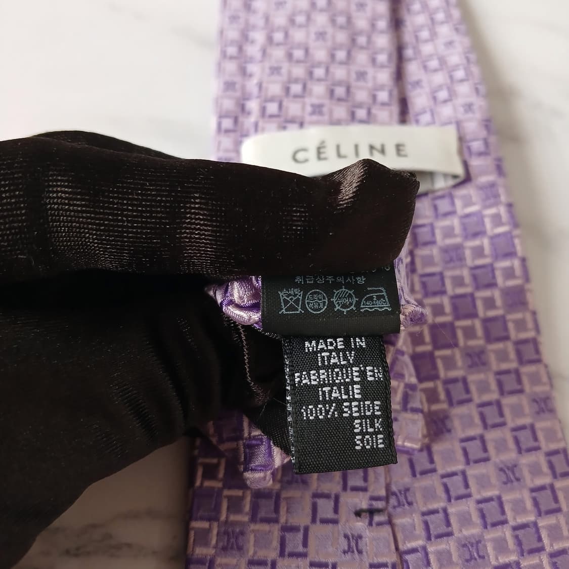셀린느 실크 퍼플 로고 패턴 넥타이 8.4cm A등급 e880
 상품이미지7