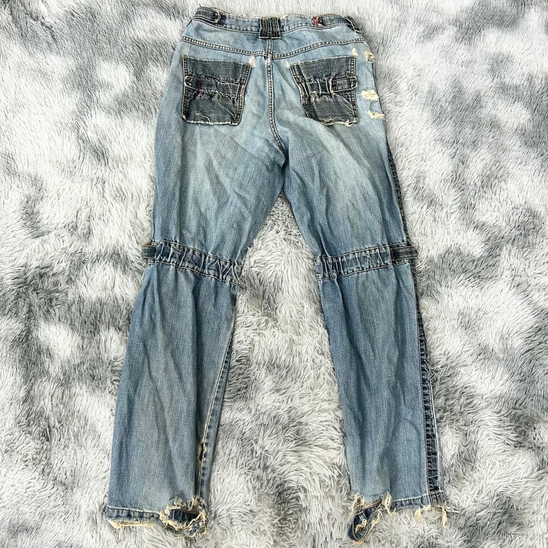 후부 그런지 디테일 더블니 와이드 데님 팬츠 상품이미지6