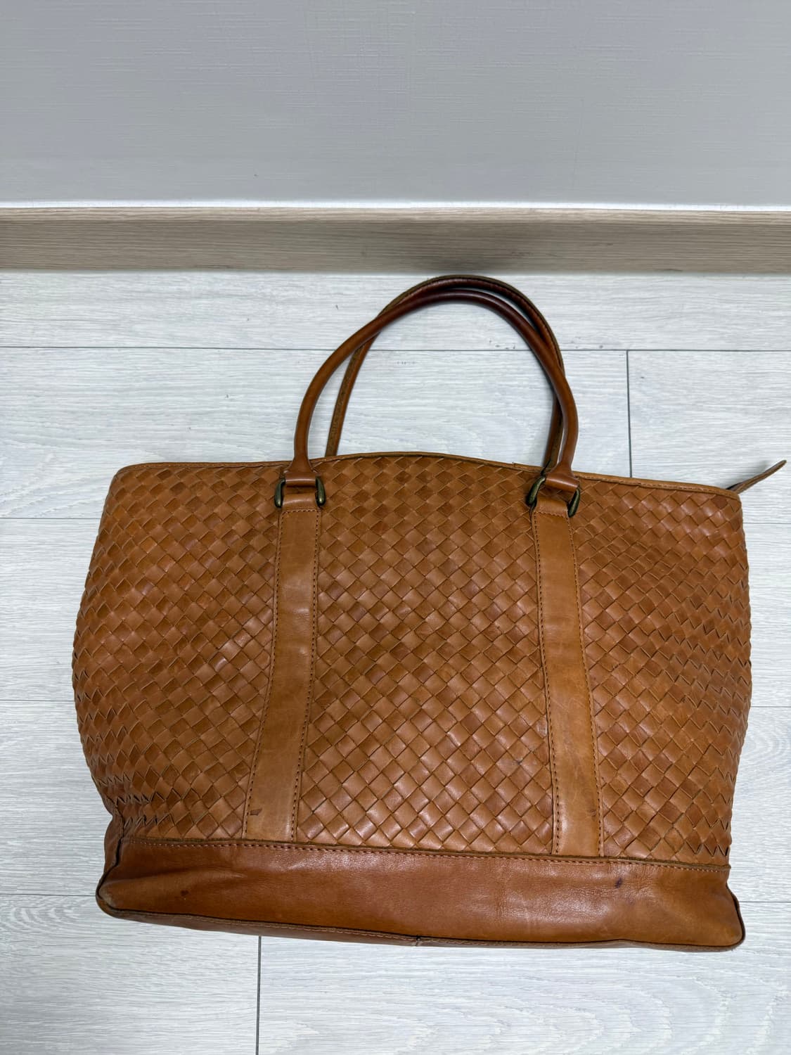 (OS)LLBEAN 엘엘빈 레더 라지 위빙 토트백 브라운 상품이미지2