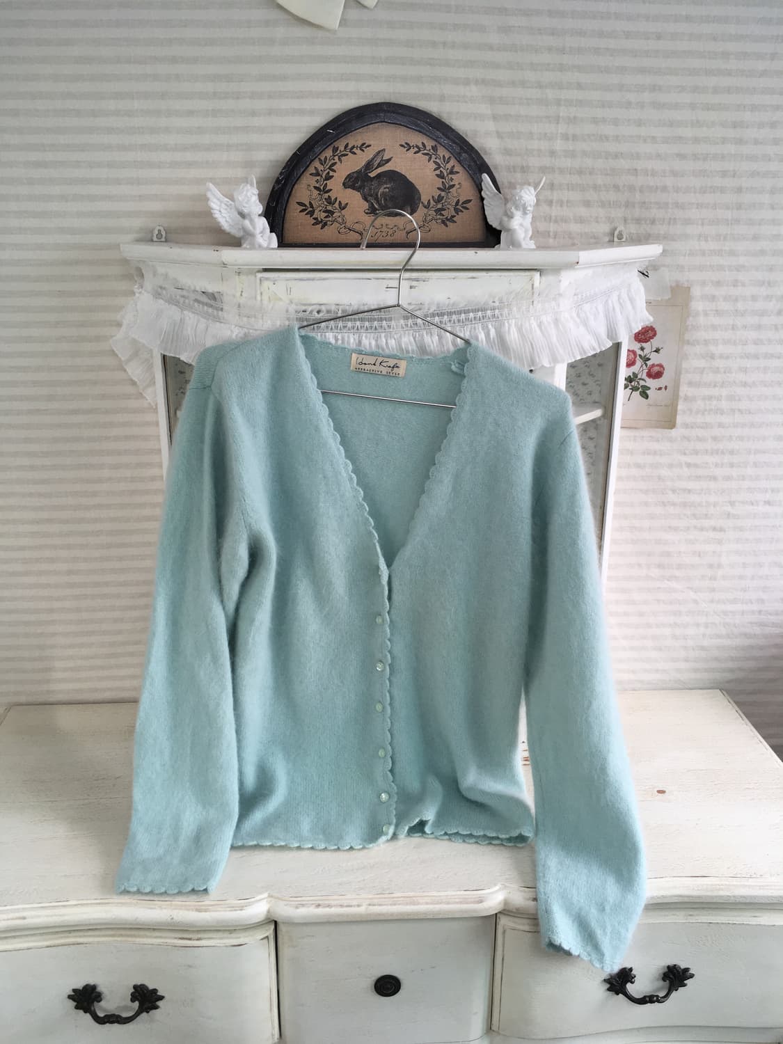 Set)민트 울 가디건 + 로즈 머플러 + 레이스 슬리브리스 상품이미지7