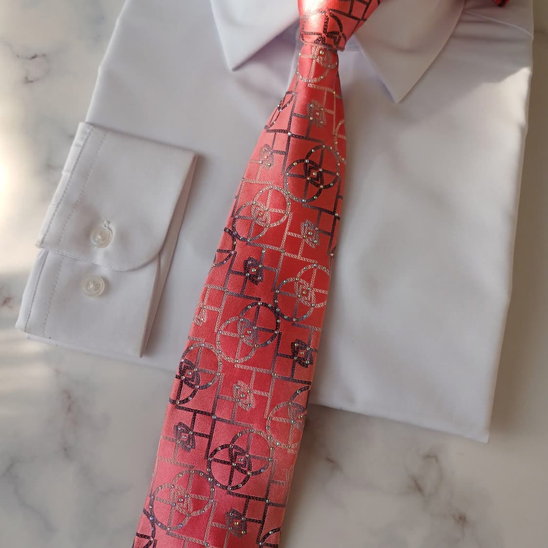 루이까또즈 실크 살구핑크 모노그램 넥타이 8.2cm 새상품 A18946
 상품이미지5