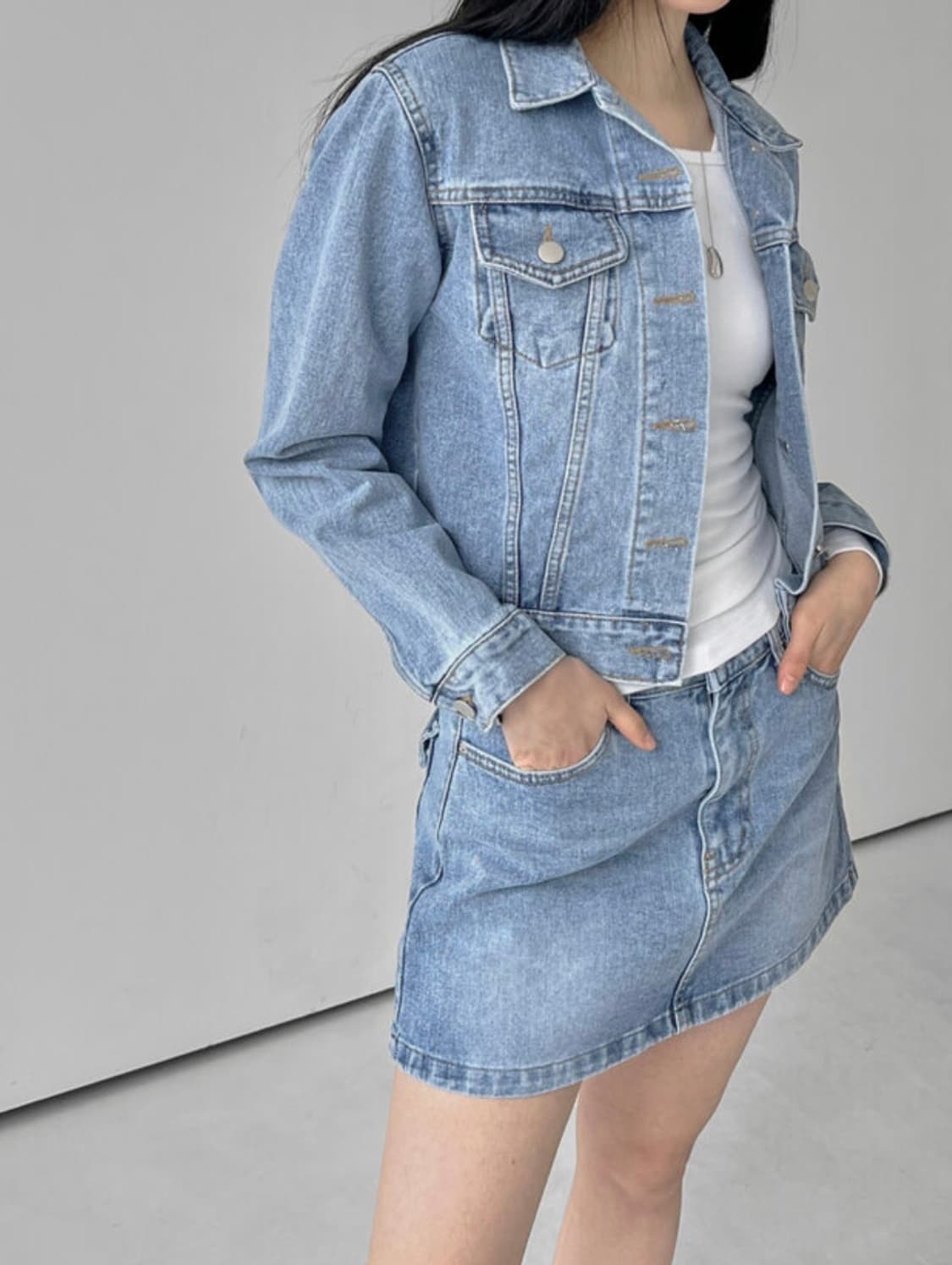 릿킴 데님 자켓 미니 스커트 세트 (free,M)(둘 다 새상품) 상품이미지1