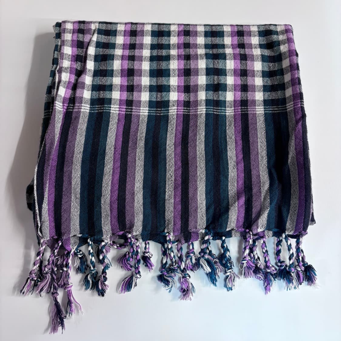 체크 스트라이프 코튼 태슬 머플러  상품이미지2