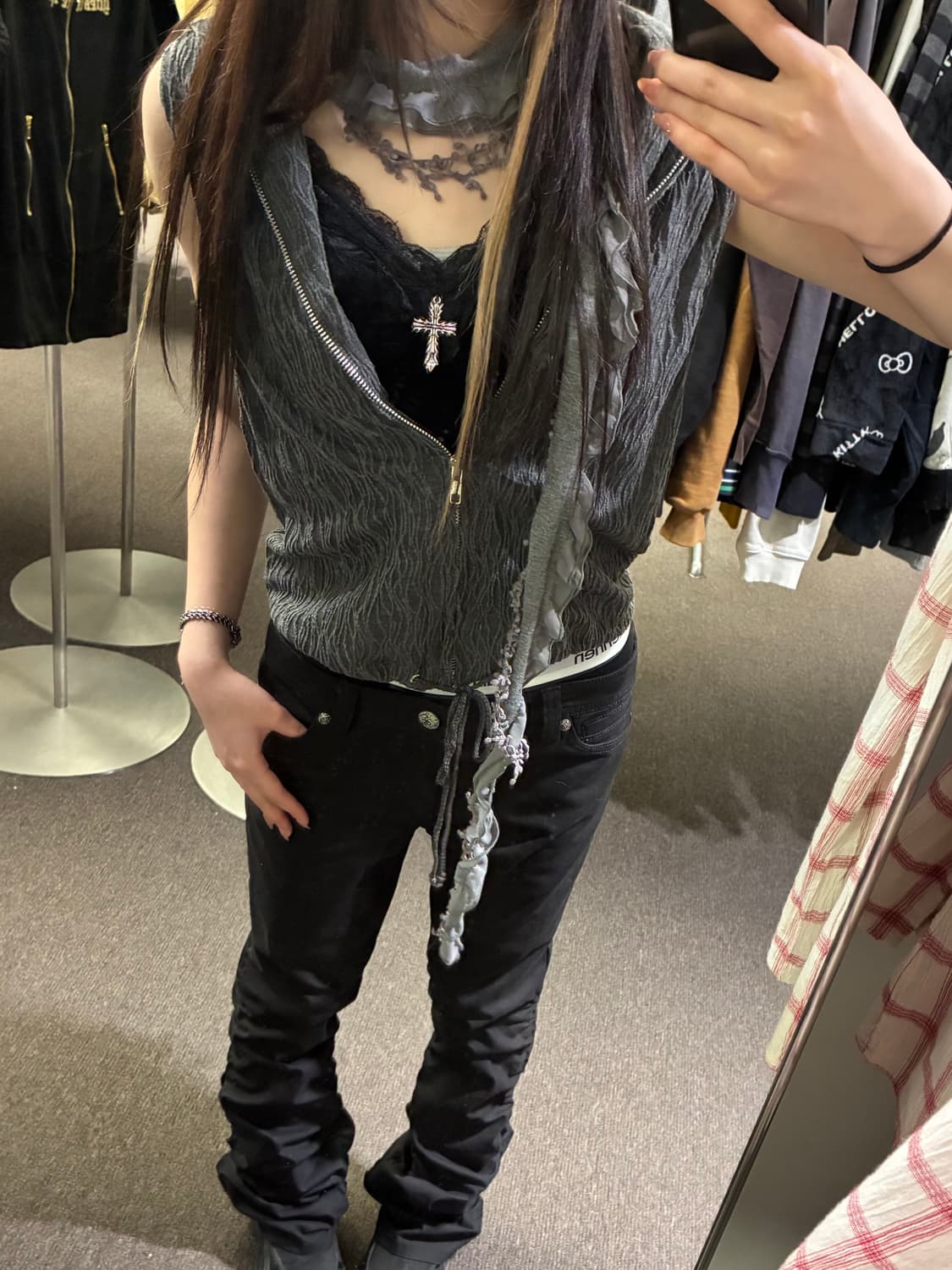 154-162)Japanese vintage 여성 링클 나시 후드집업  상품이미지7