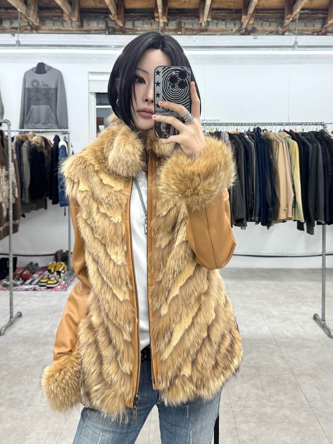 빈티지 래빗 퍼 레더 자켓 상품이미지9