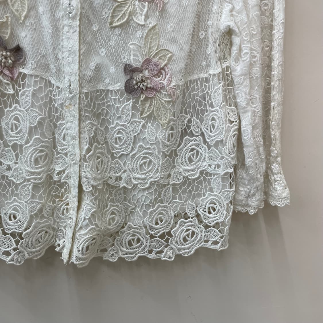 페어리 엔젤 아이보리 플라워 자수 시스루 레이스 가디건 상품이미지3