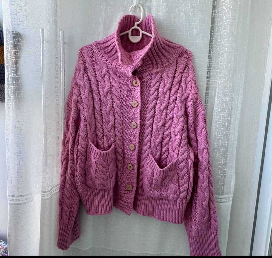 니트 카라 가디건 핑크  주머니 모리걸 러블리 상품이미지2