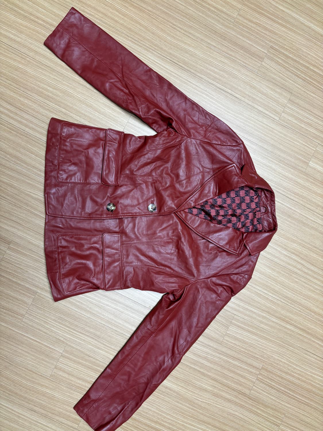 Kaha y2k 레드 램스킨 레더자켓 상품이미지3