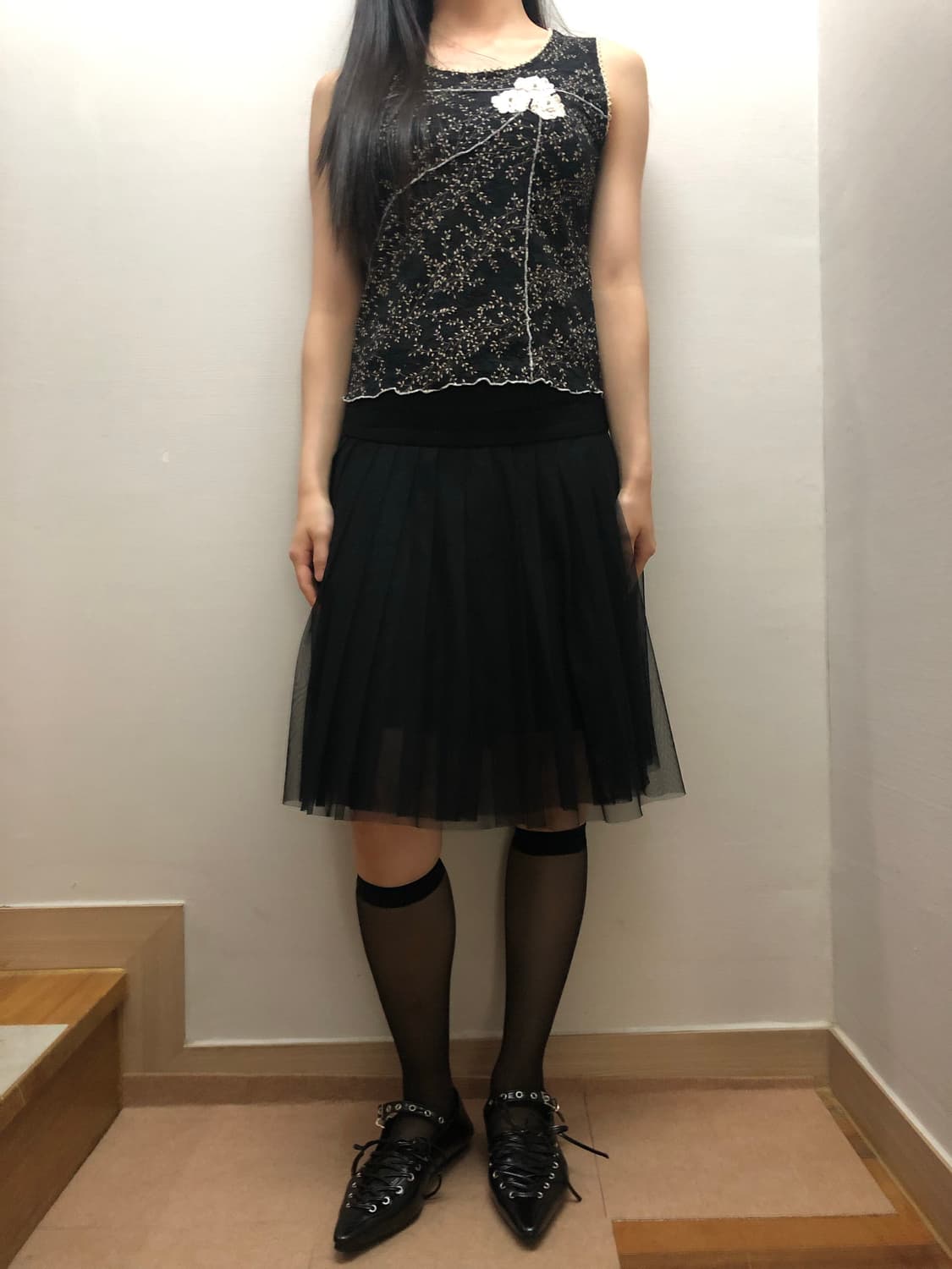 빈티지 블랙 레이스 미디 스커트 상품이미지4