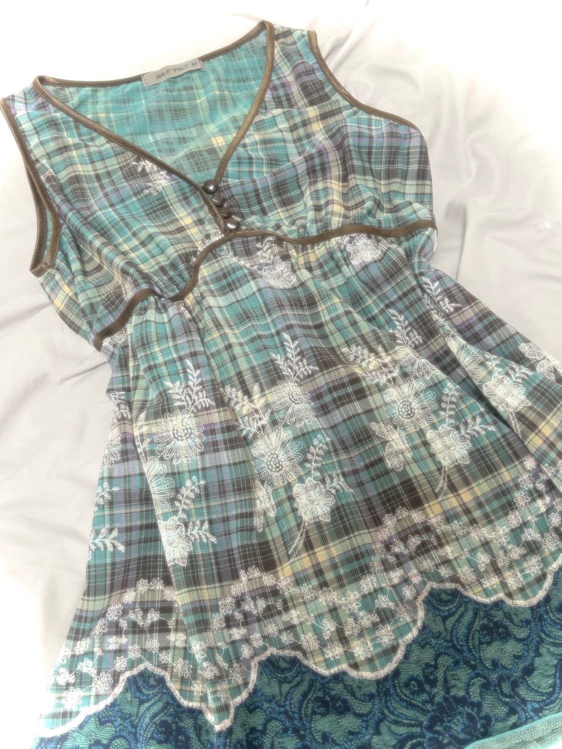 빈티지 민트초코 체크 모리 하구미 슬리브리스 그런지페어리 너드 코코모리 상품이미지2