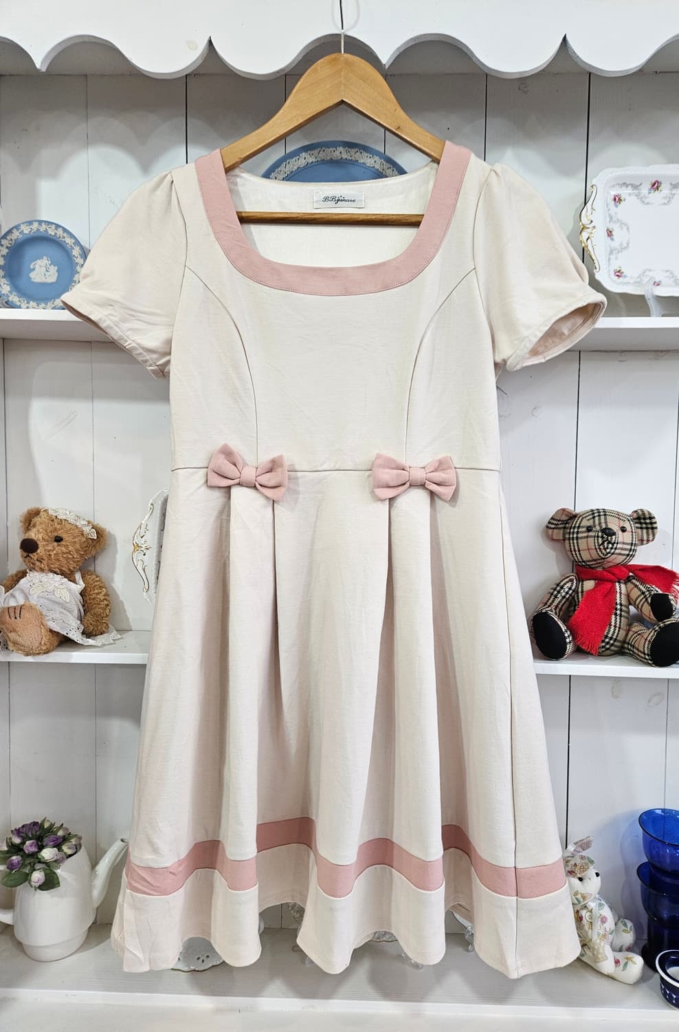 베이비핑크 리본 플레어 원피스 상품이미지1