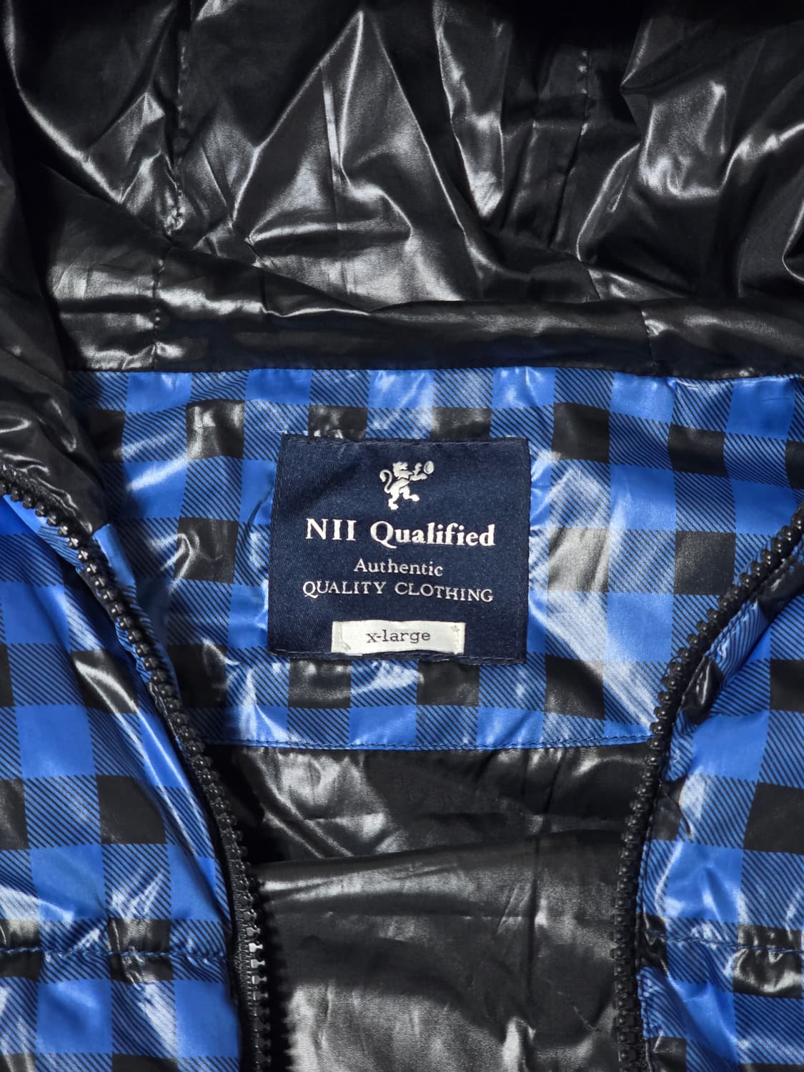 NII Qualified 블루 체크 후드 패딩 조끼 XL 상품이미지3