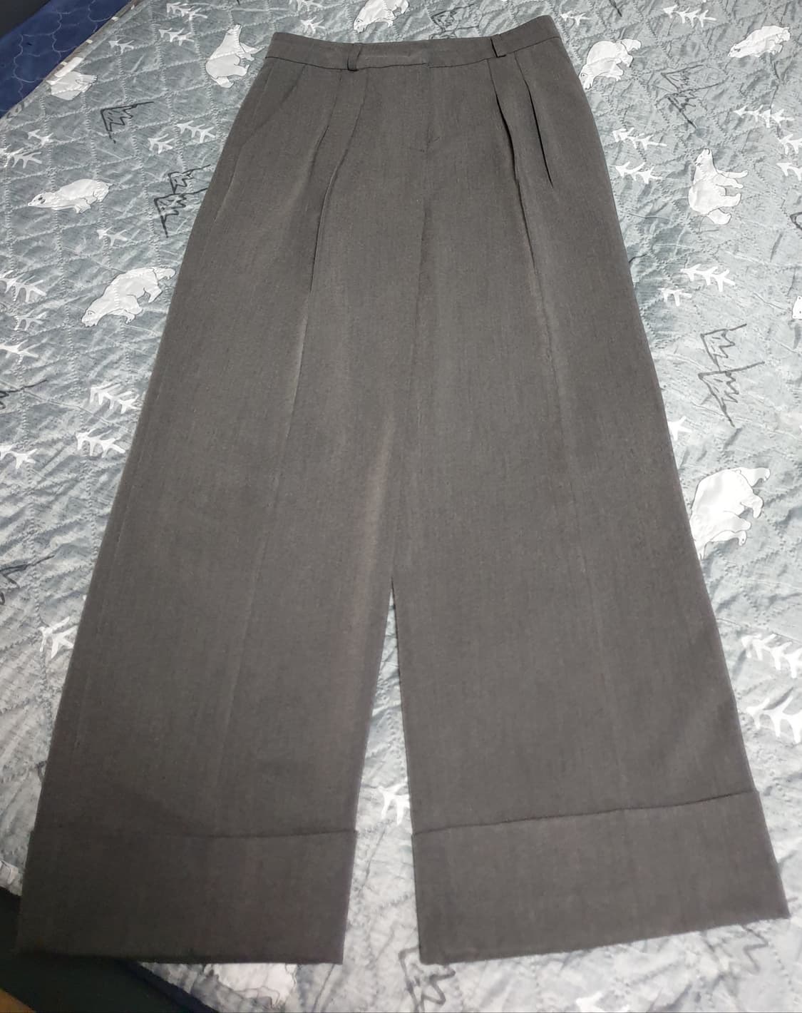 매니망고플리즈 밑단턴업 핀턱 와이드 슬랙스 VER.2 그레이 (L) 상품이미지1