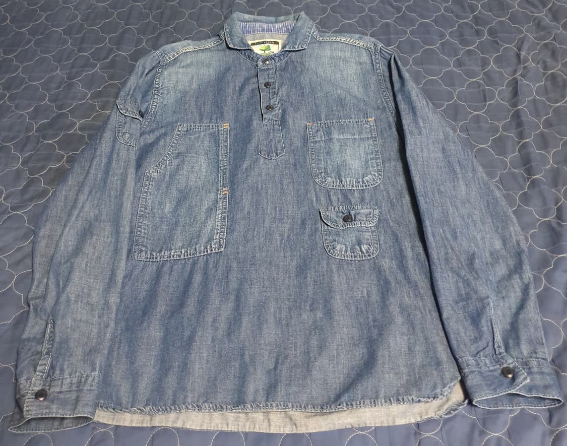 ESTABLISH 블랙라벨 헨리넥 숏카라 빈티지 생지 데님 긴팔셔츠(L) 상품이미지1