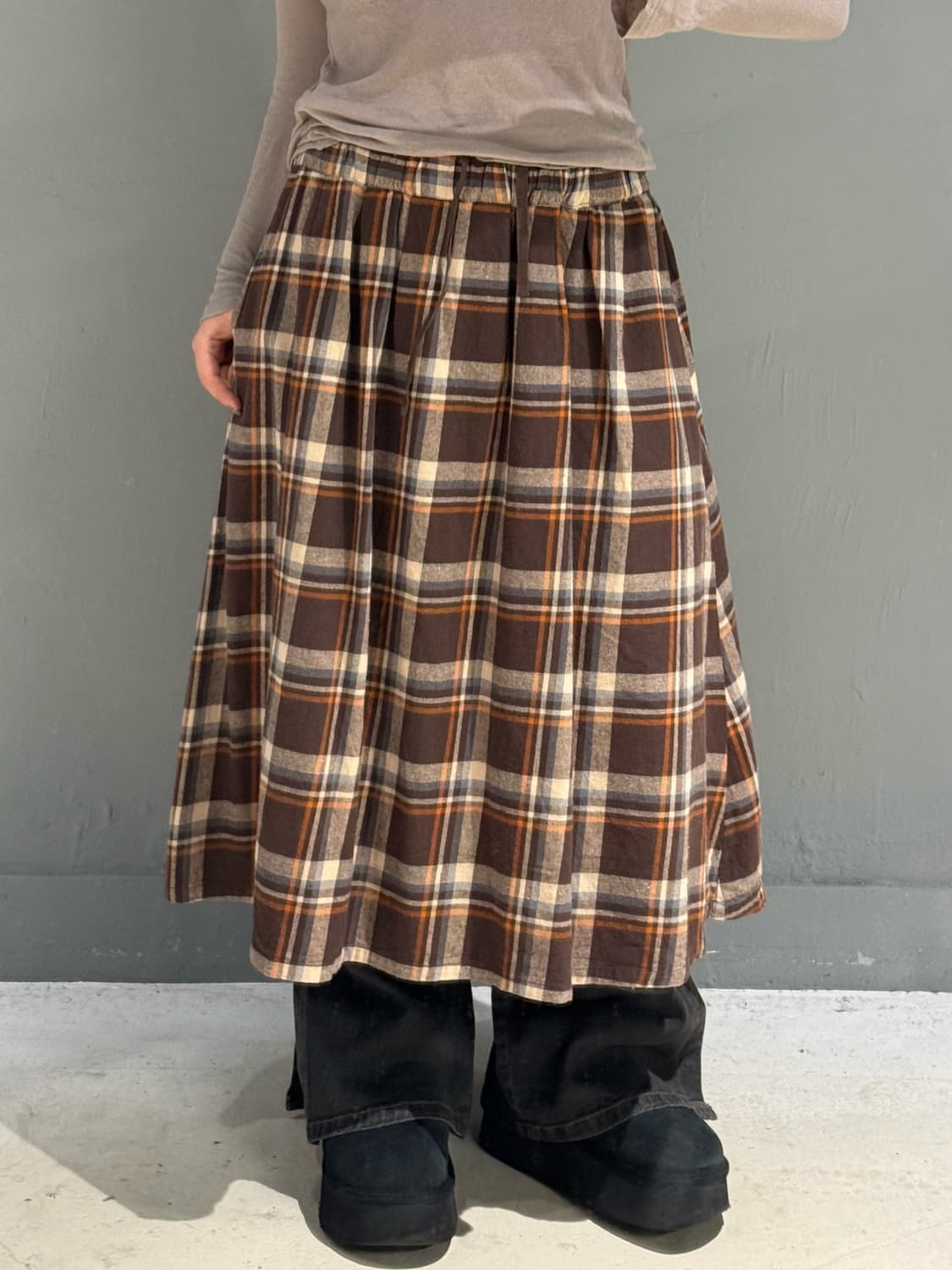 nerd brown check pattern skirt  상품이미지1