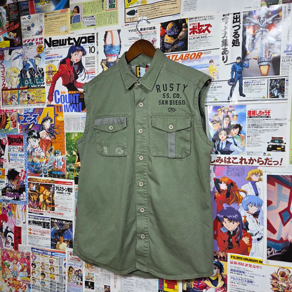 JPN 골지 코튼 카키 밀리터리 투웨이 셔츠 상품이미지5