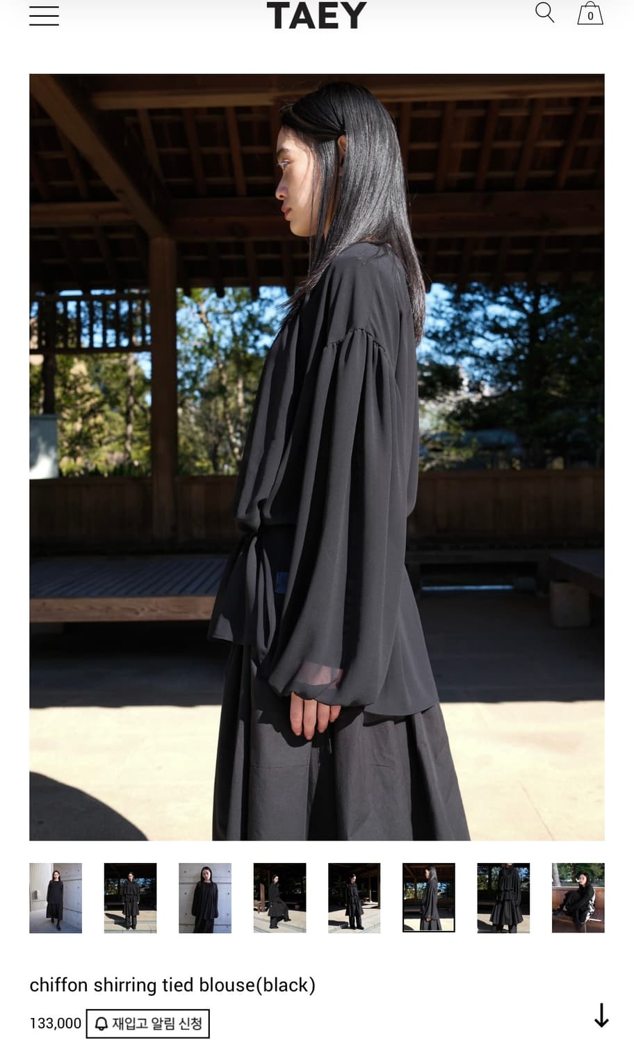 TAEY chiffon shirring tied blouse(black) 상품이미지2