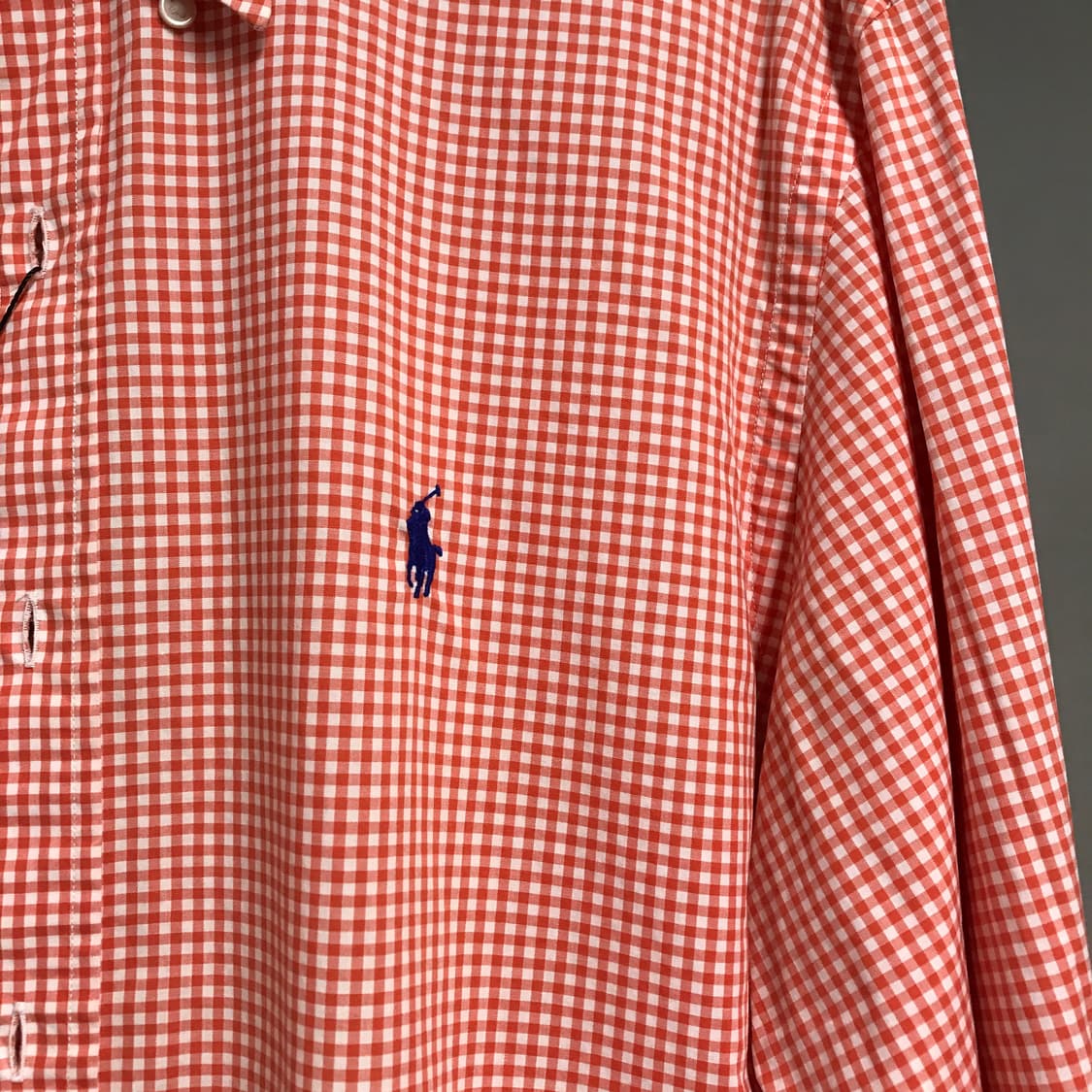 폴로 랄프로렌 깅엄 체크 셔츠 오렌지 L 상품이미지4