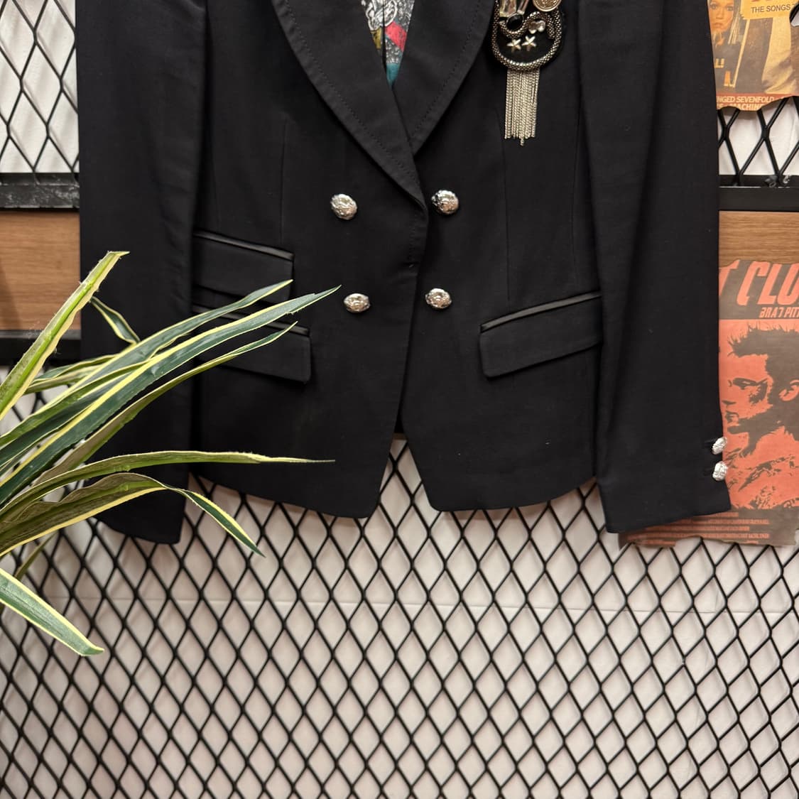 타임 포스트모던 빈티지 블레이저 전면 브로치 포인트 블랙 상품이미지4